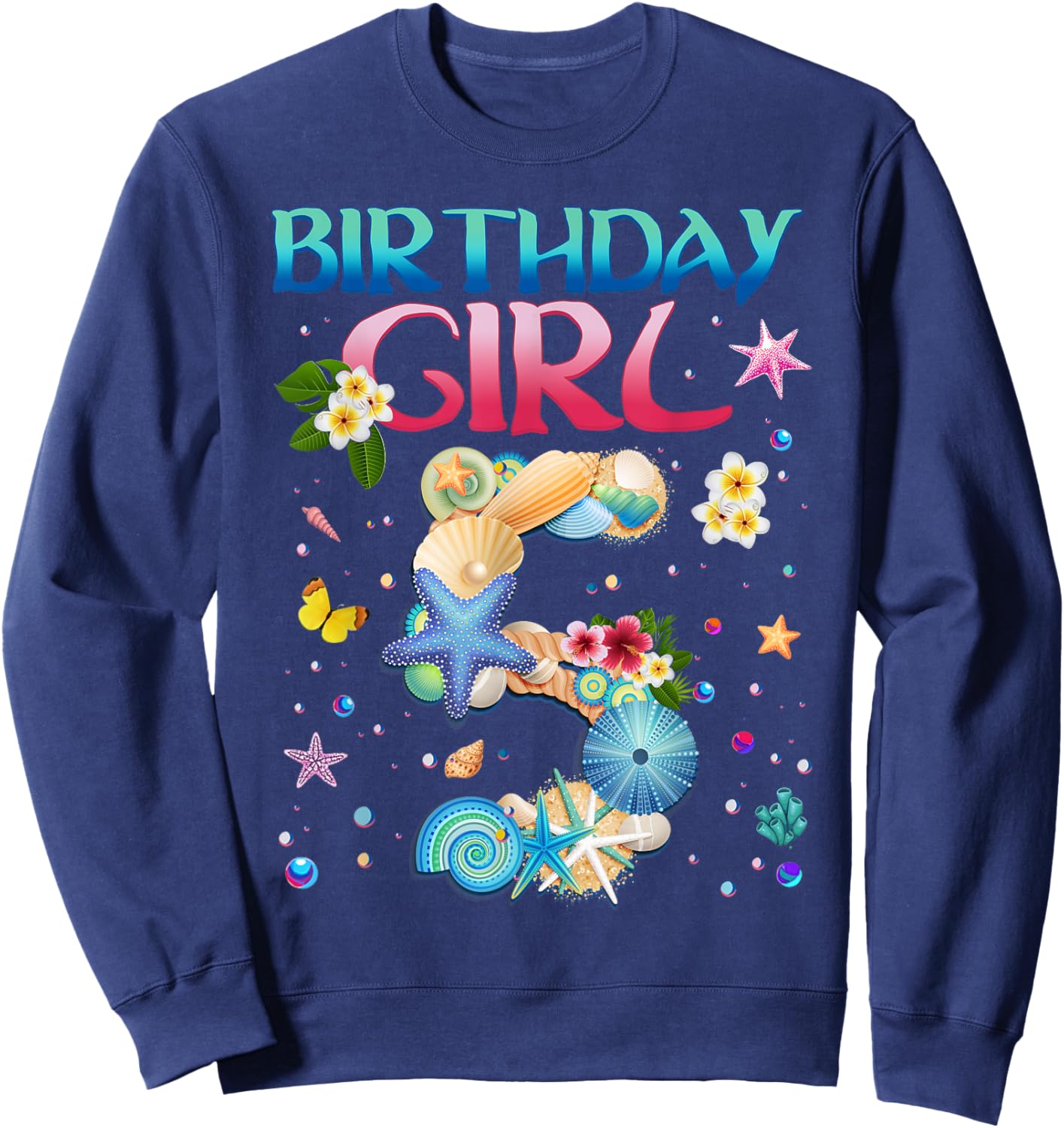 5 Years Old Birthday Girl Adventures In Oceania 5th Birthday Sweatshirt - Sweatshirt | Navy