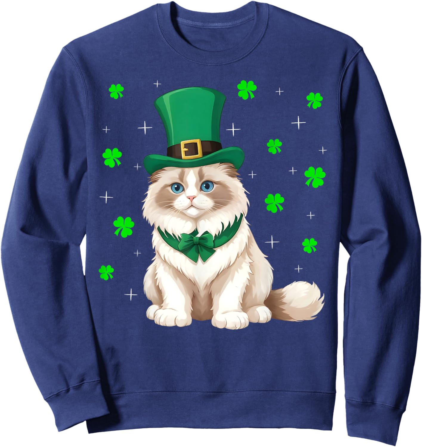 Irish Shamrock Leprechaun Hat Ragdoll Cat St Patrick's Day Men Women Kids Sweatshirt - Sweatshirt | Navy