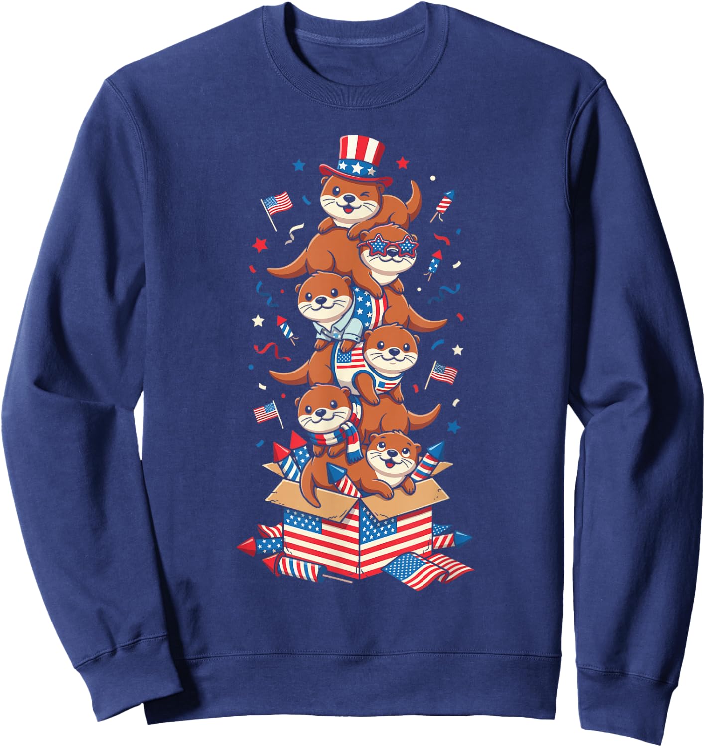 Funny Otter American USA Flag Memorial Day 4th of July Sweatshirt - Sweatshirt | Navy