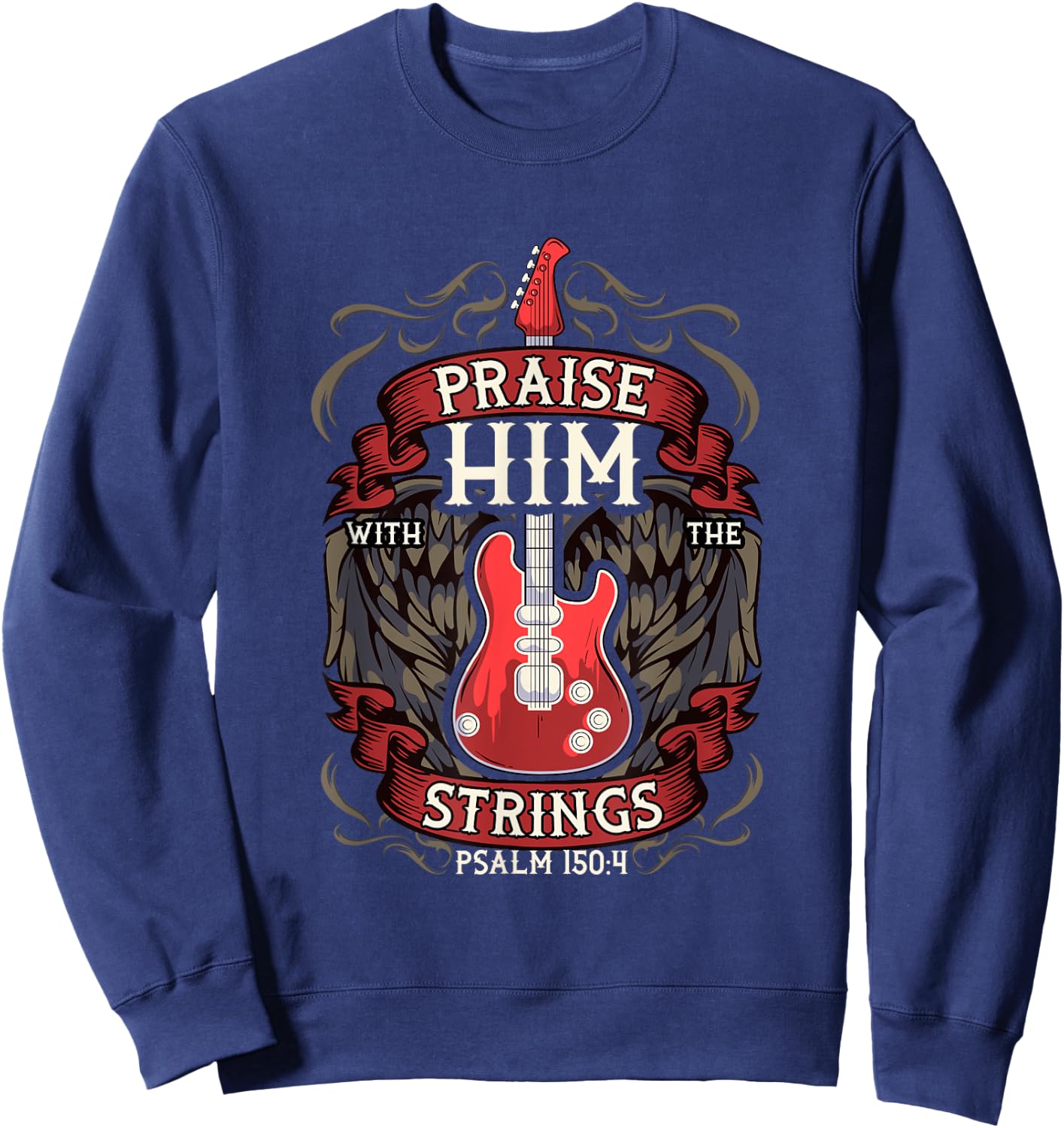 Praise Him With The Strings! Christian Guitarist Sweatshirt - Sweatshirt | Navy