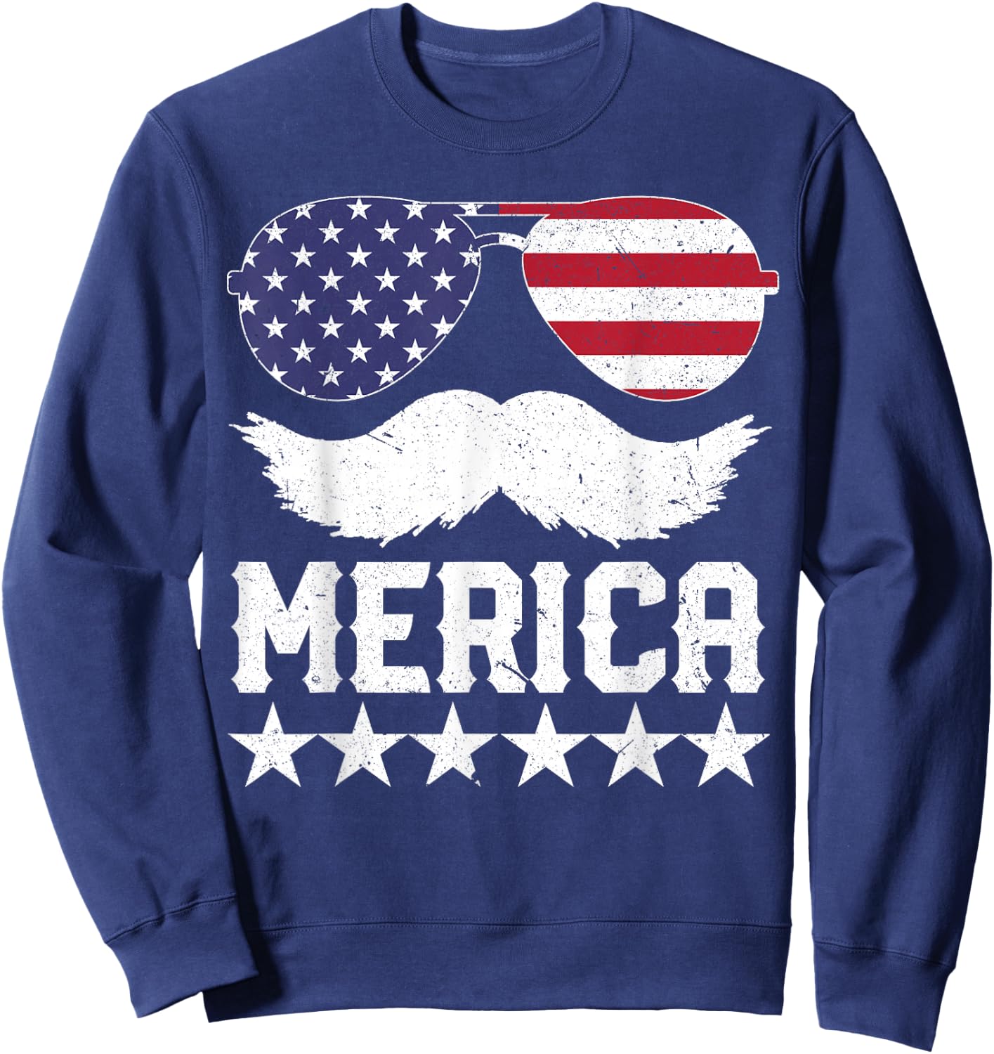 4th of July T Shirt Women Men MERICA America Flag Mustache Sweatshirt - Sweatshirt | Navy