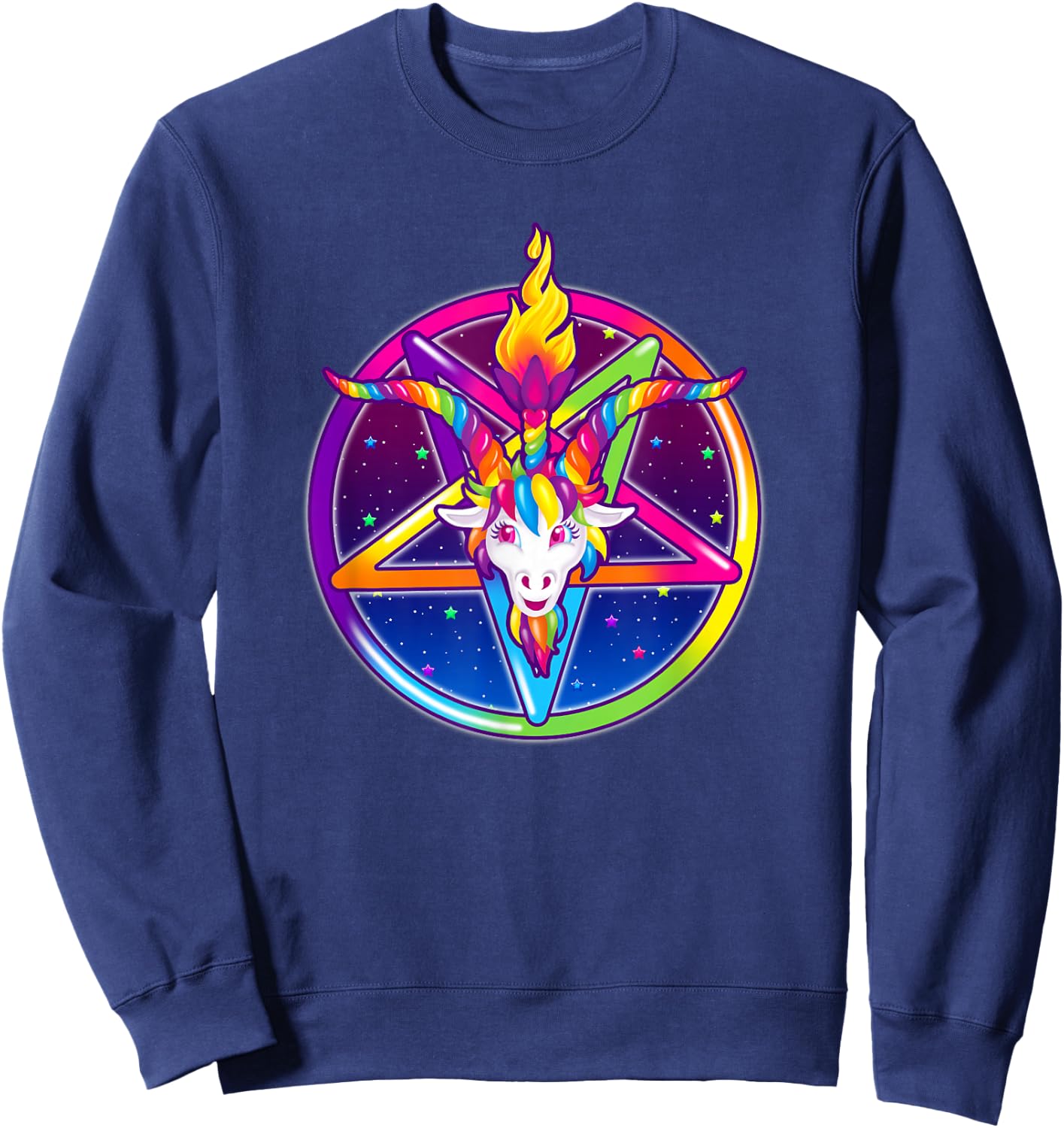 Creepy Girl Club Rainbow Baphomet Pentagram Sigil Sweatshirt - Sweatshirt | Navy