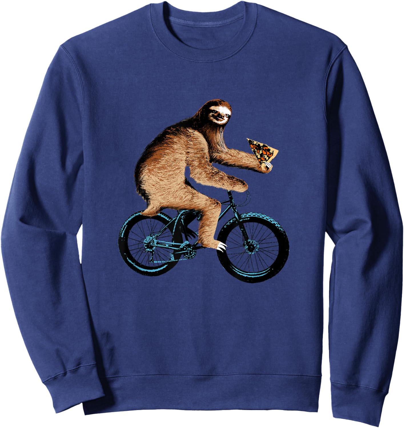 Sloth Riding a Bicycle Eating Pizza , Fatbike Sweatshirt - Sweatshirt | Navy