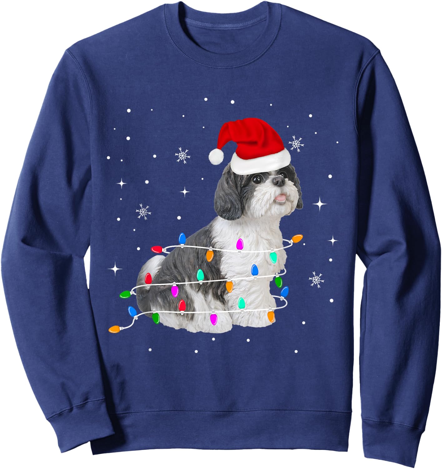 Funny Shih Tzu Christmas Light Gifts Xmas Sweatshirt - Sweatshirt | Navy