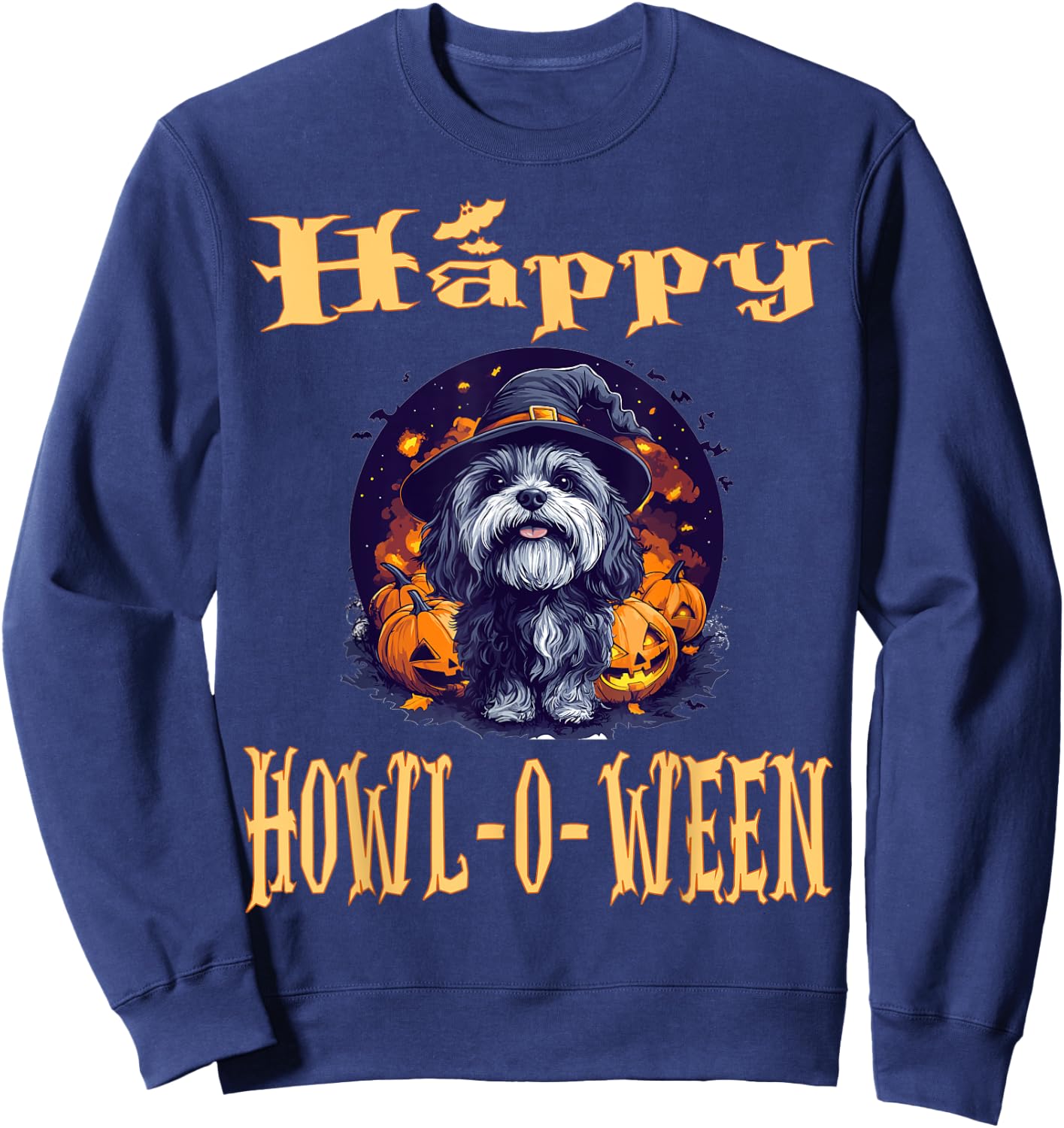 Havanese Dog Whitch Hat Halloween Pumpkin Spooky Happy Sweatshirt - Sweatshirt | Navy
