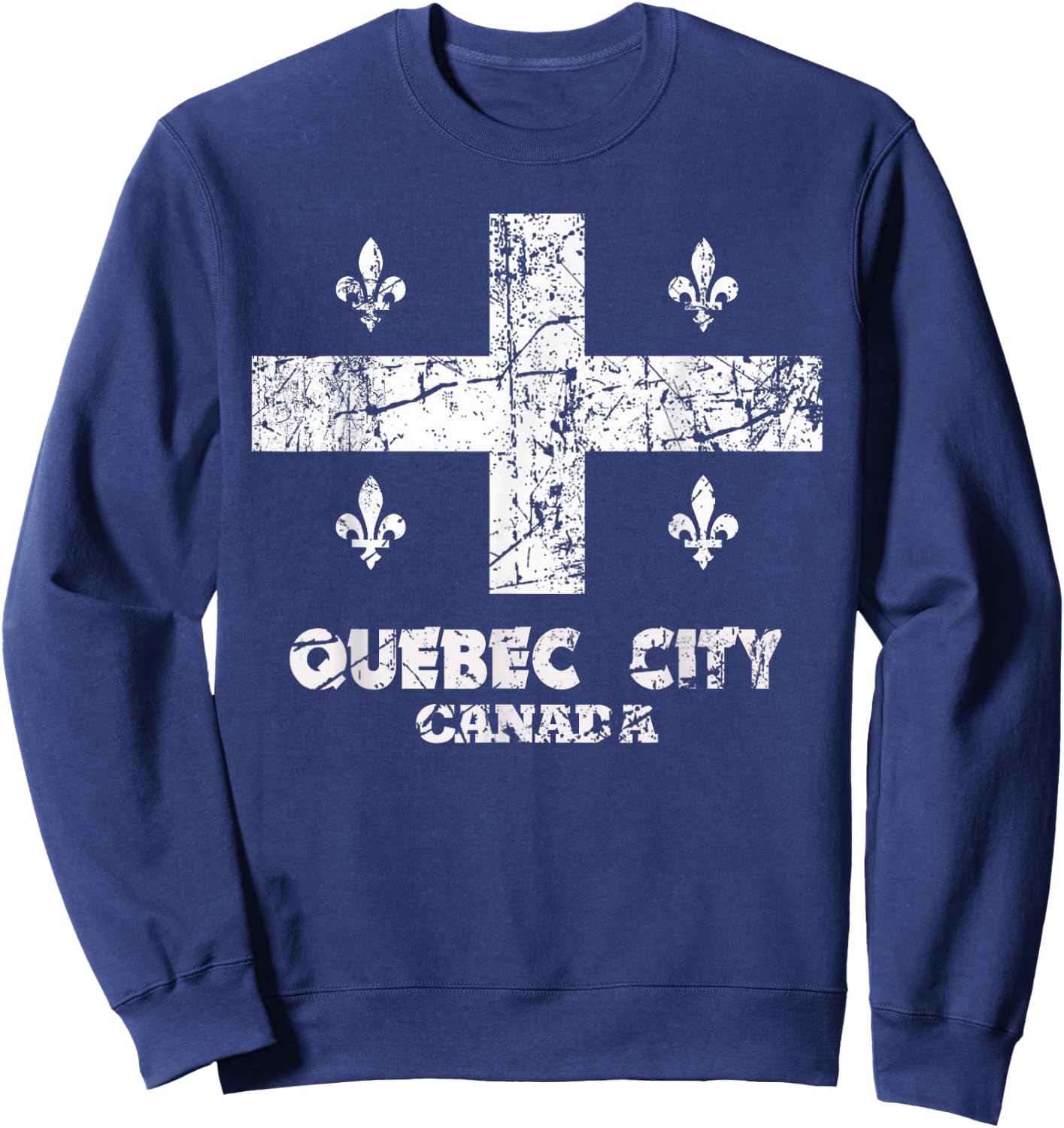 Vintage Quebec City Flag Canada Pride Canadian Gift Sweatshirt - Sweatshirt | Navy