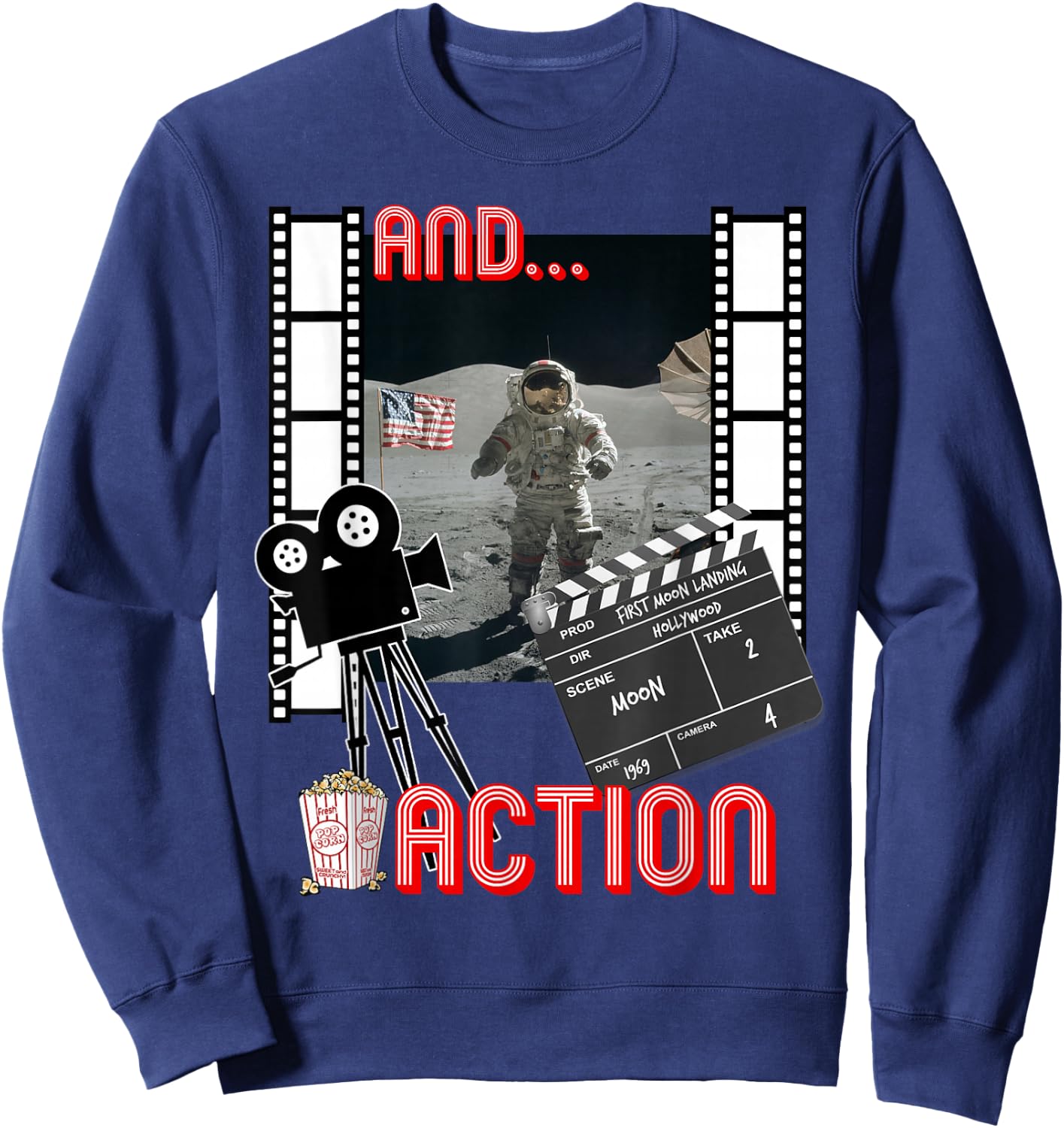 Fake Moon Landing Conspiracy Theory Apollo 11 Funny Gift Sweatshirt - Sweatshirt | Navy