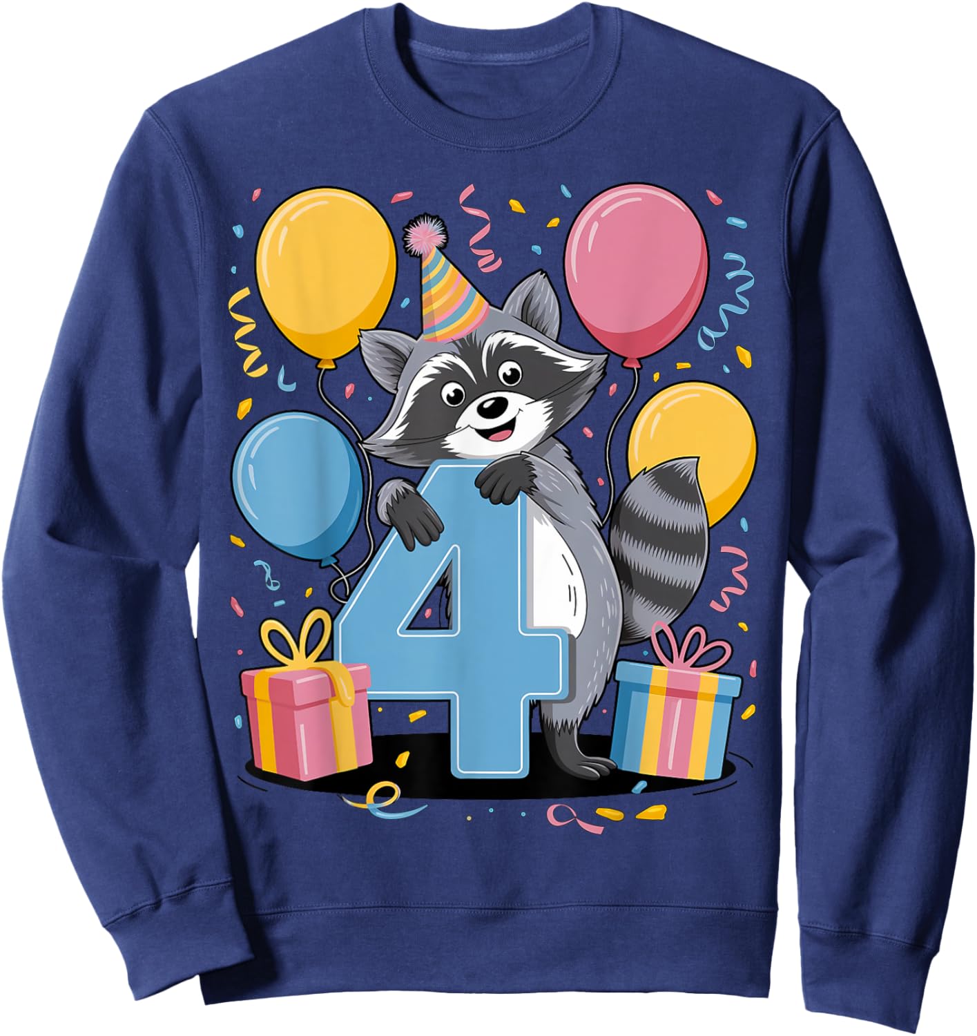 Raccoon 4th birthday for boy girl 4 years old fourth Raccoon Sweatshirt - Sweatshirt | Navy