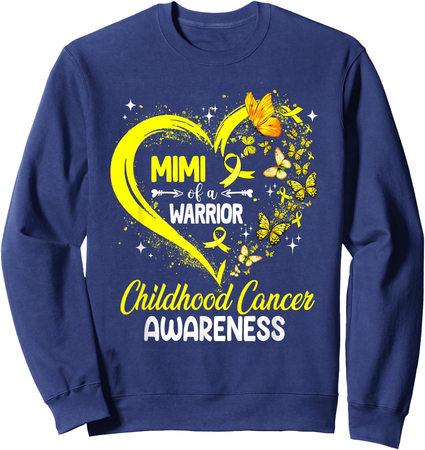 Mimi Of A Warrior Gold Heart Childhood Cancer Awareness Sweatshirt - Sweatshirt | Navy