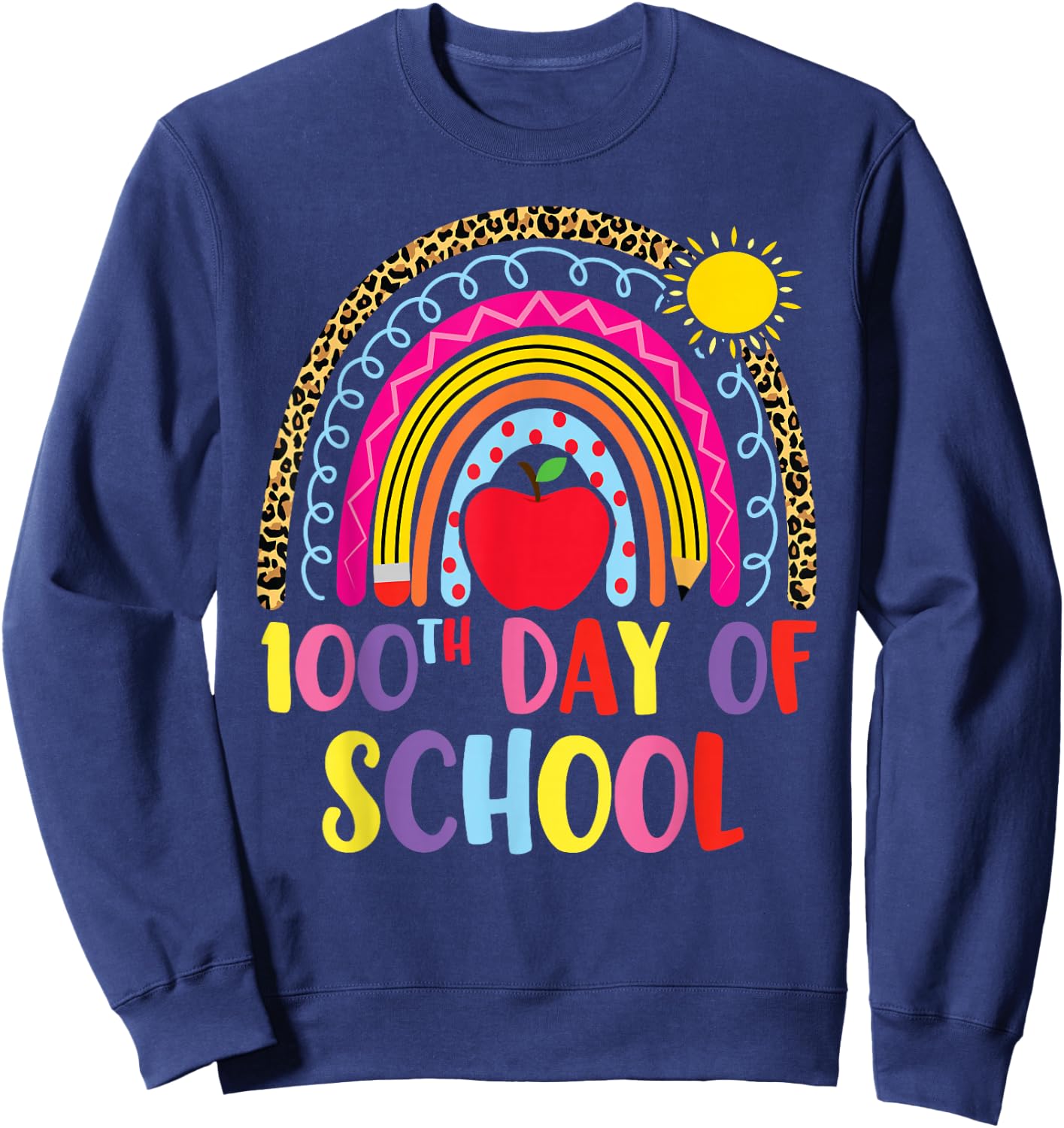 100 days of school Rainbow Leopard Girls 100th Day School Sweatshirt - Sweatshirt | Navy