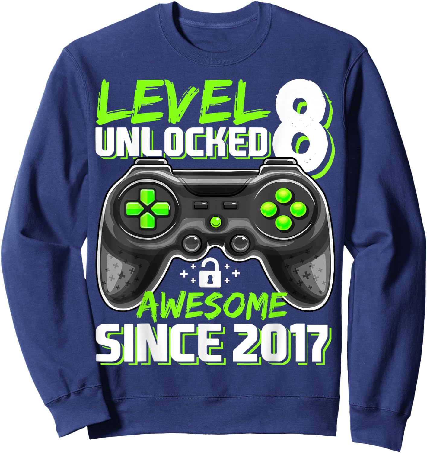 8th Birthday Boy Level 8 Gamer 8 Year Video Game Party Sweatshirt - Sweatshirt | Navy