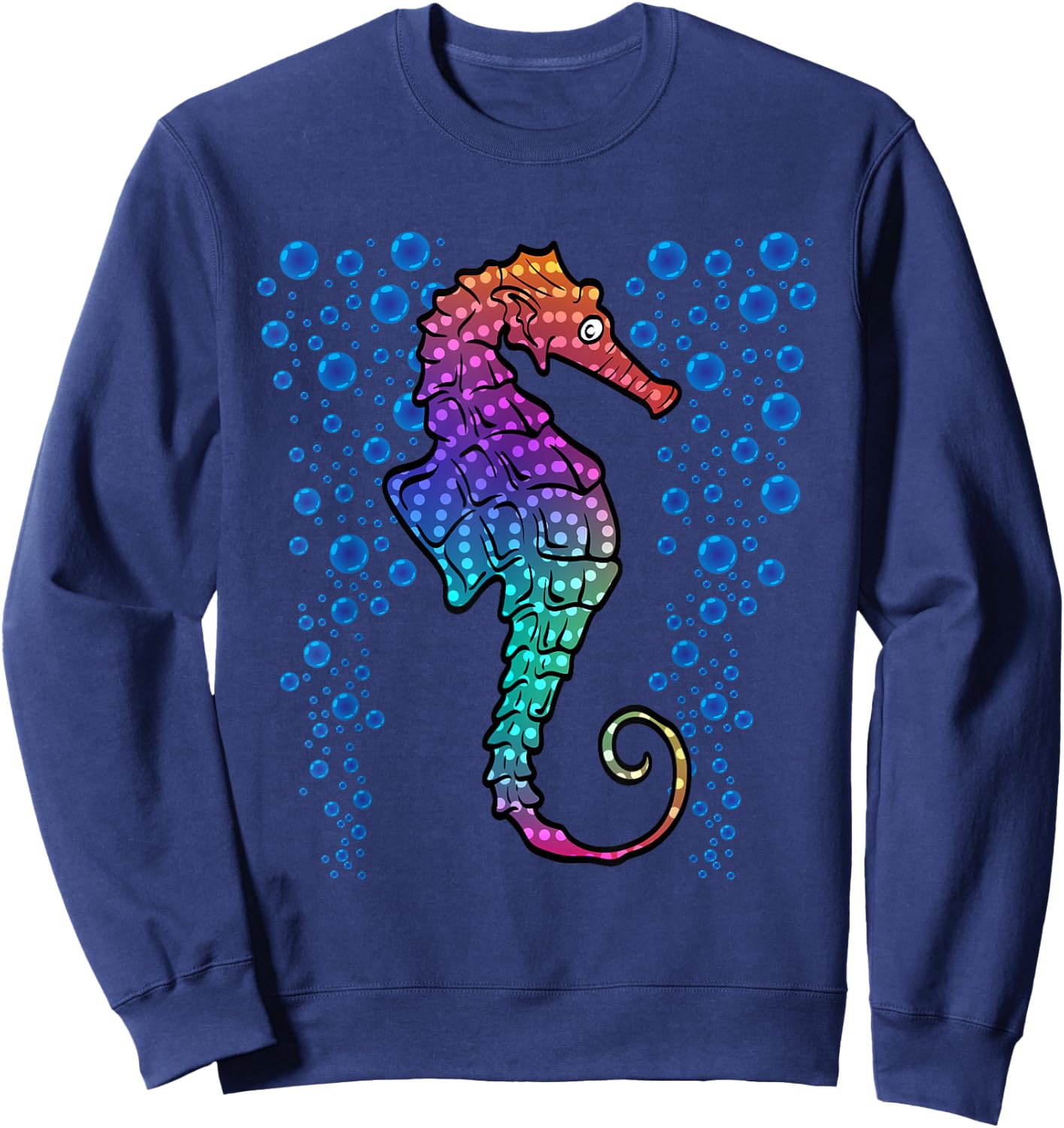 Colorful Sea Horse Print Ocean Sweatshirt - Sweatshirt | Navy