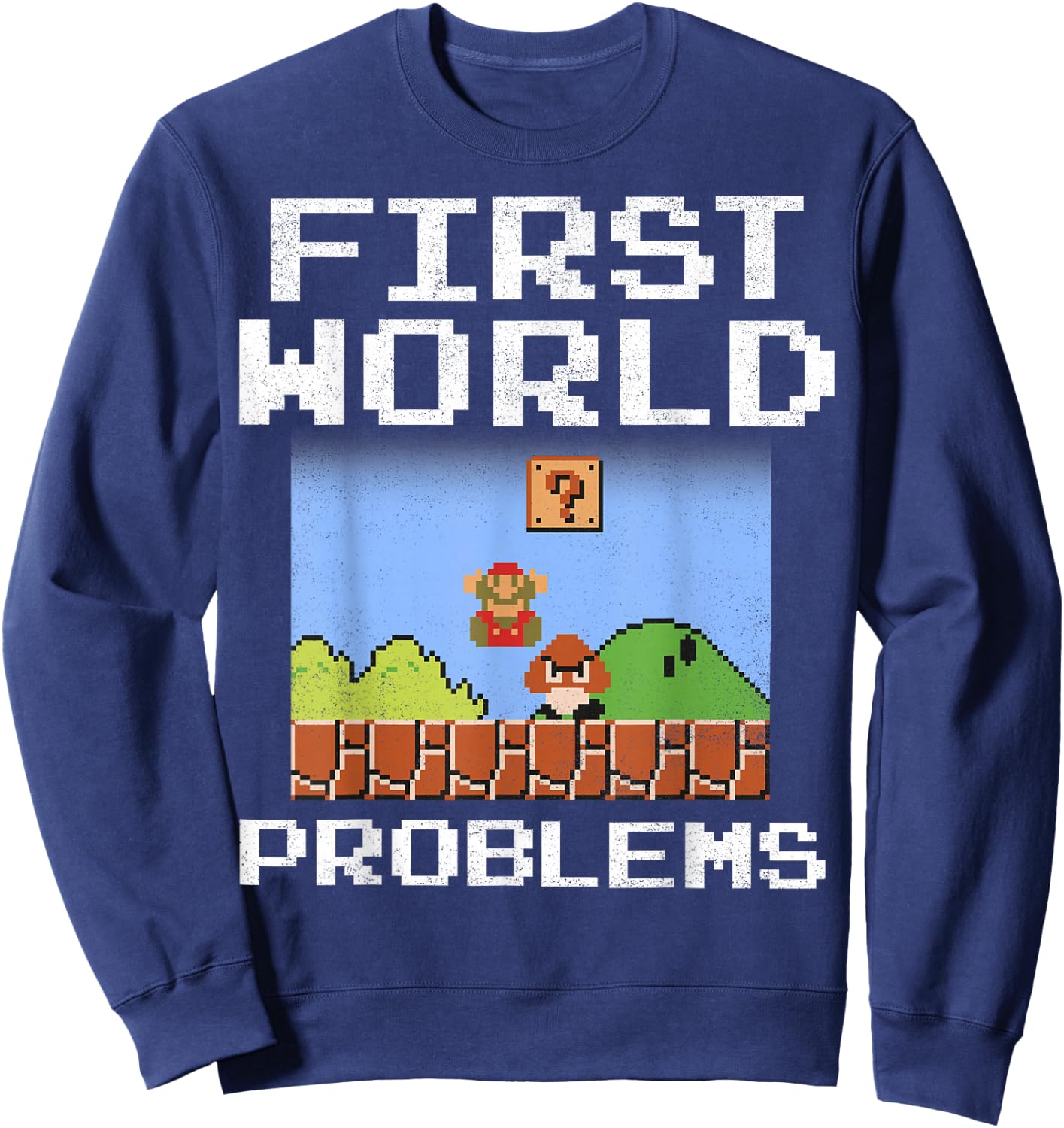 Super Mario Retro 8 Bit First World Problems Graphic Sweatshirt - Sweatshirt | Navy