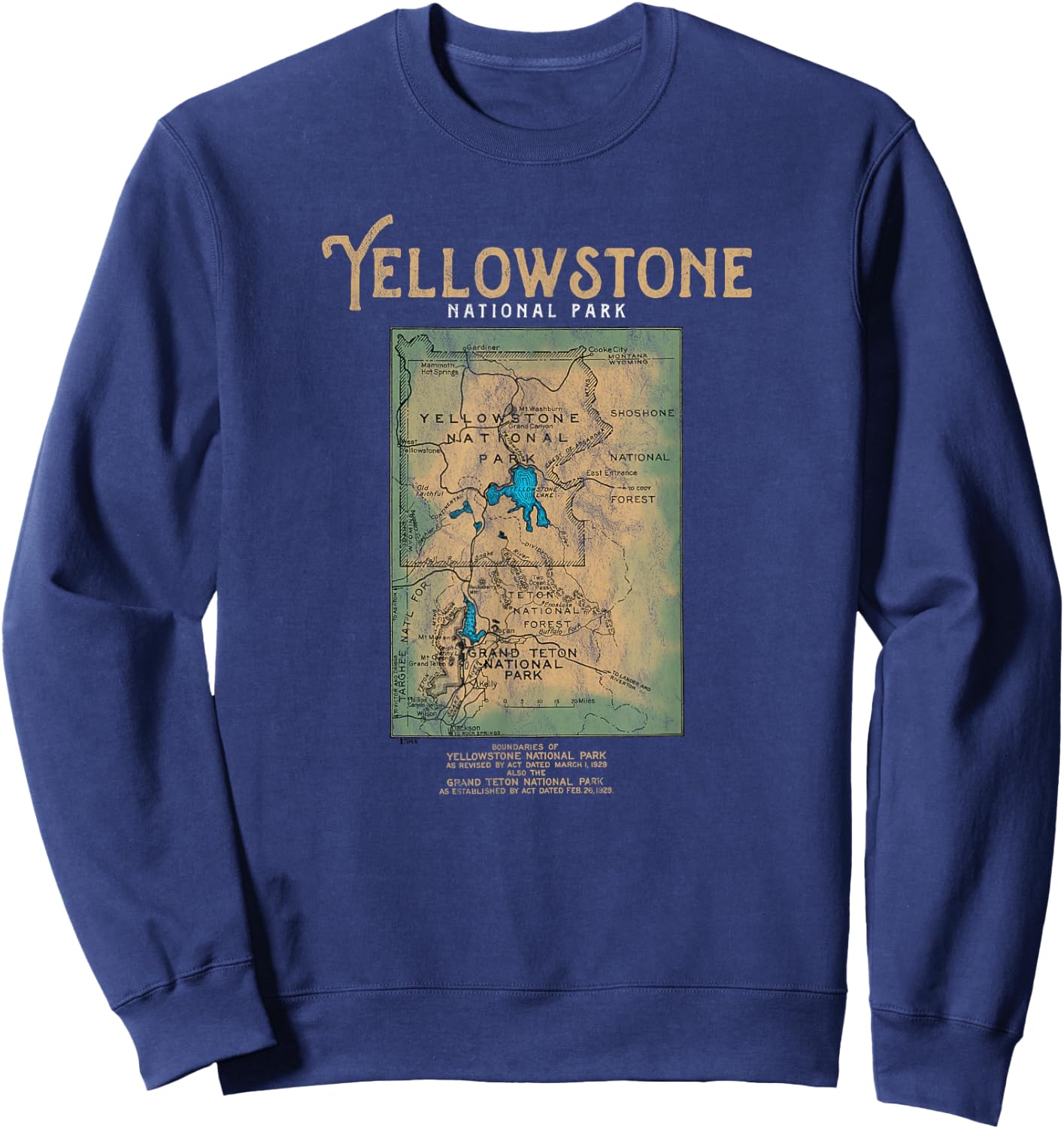 Retro Yellowstone and Grand Teton National Park Map Sweatshirt - Sweatshirt | Navy