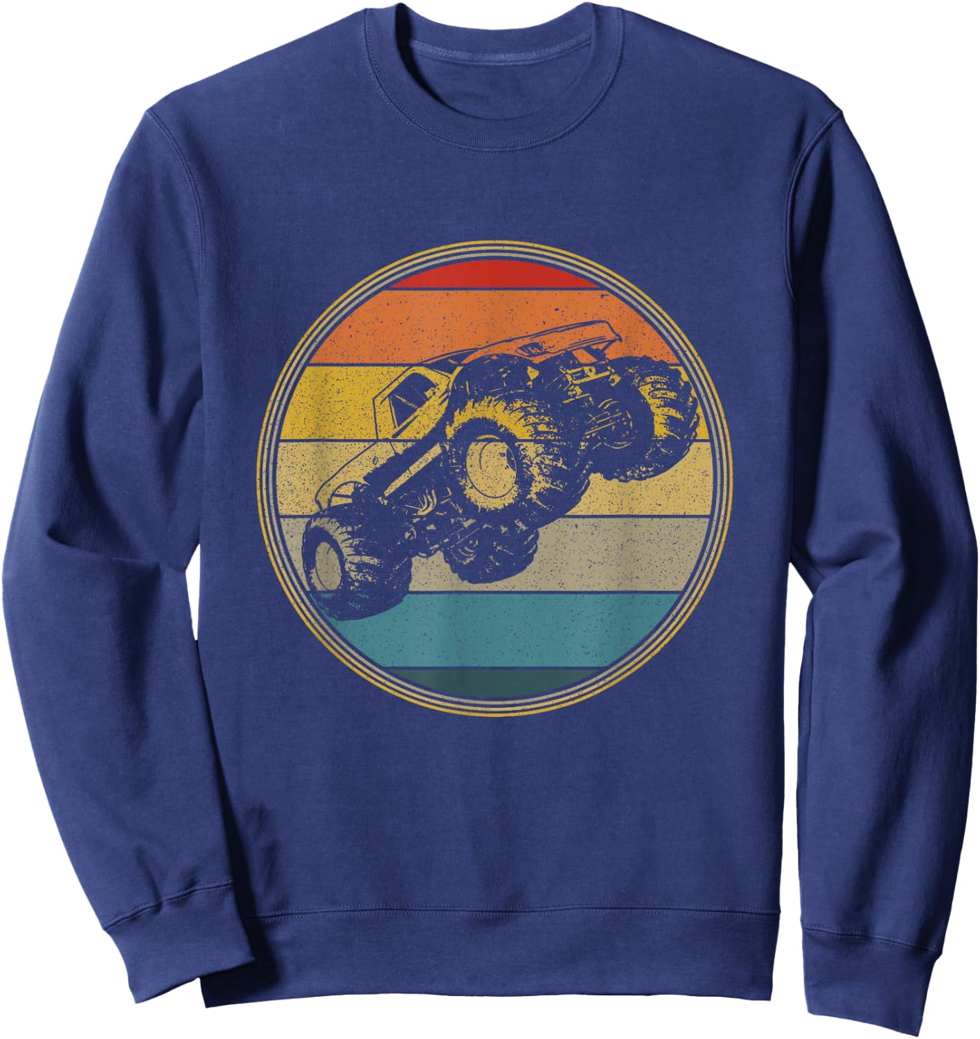 Monster Truck Vintage Retro Style Sun Design Sweatshirt - Sweatshirt | Navy