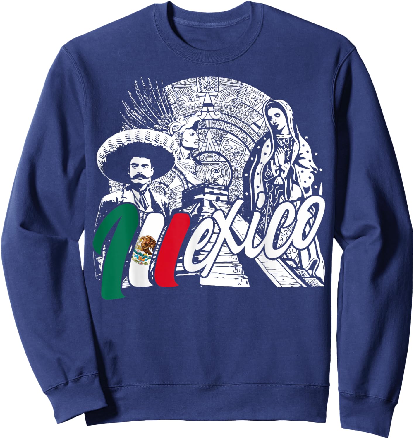 Mexico - Mexican Pride - Virgen de Guadalupe And History Sweatshirt - Sweatshirt | Navy