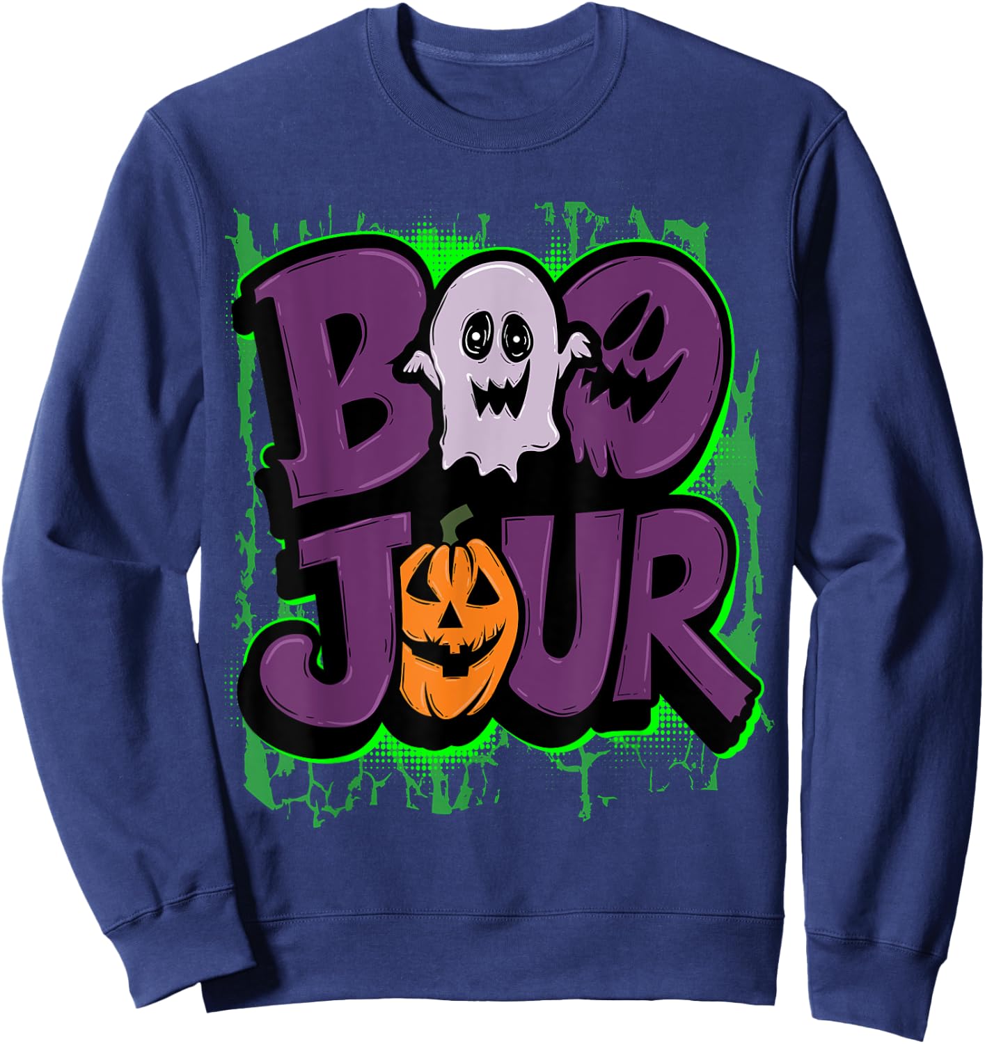 Boo Jour Ghost Celebrating Groovy Halloween Costumes Sweatshirt - Sweatshirt | Navy