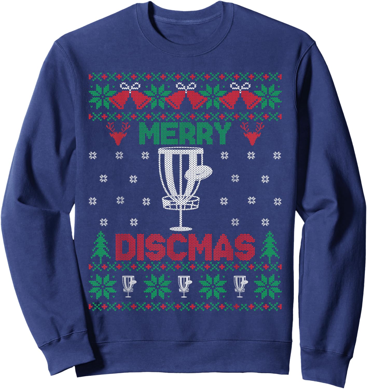 Merry Discmas Disc Golf Ugly Christmas Golfer Player Sweatshirt - Sweatshirt | Navy