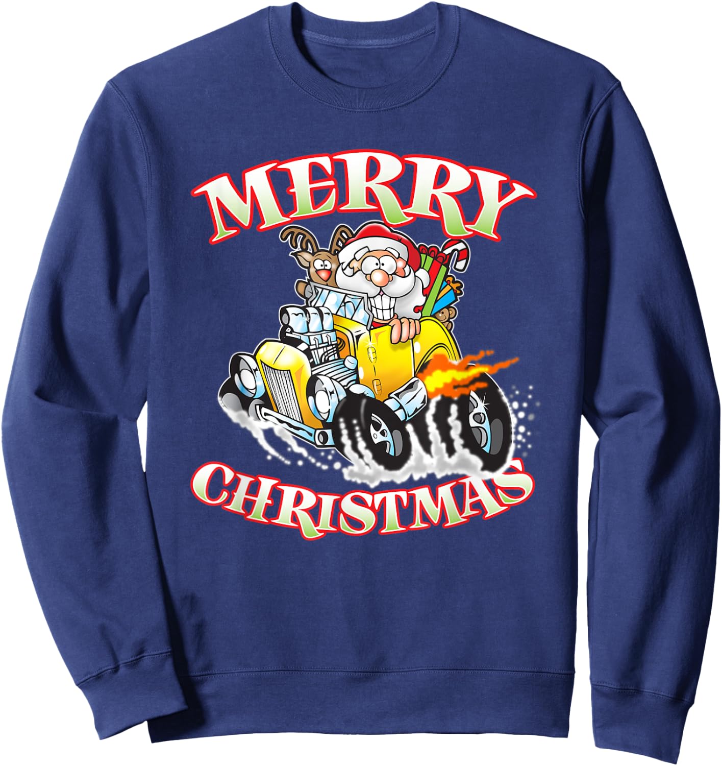Funny Merry Christmas Santa Reindeer Hot Rod Coupe Sweatshirt - Sweatshirt | Navy