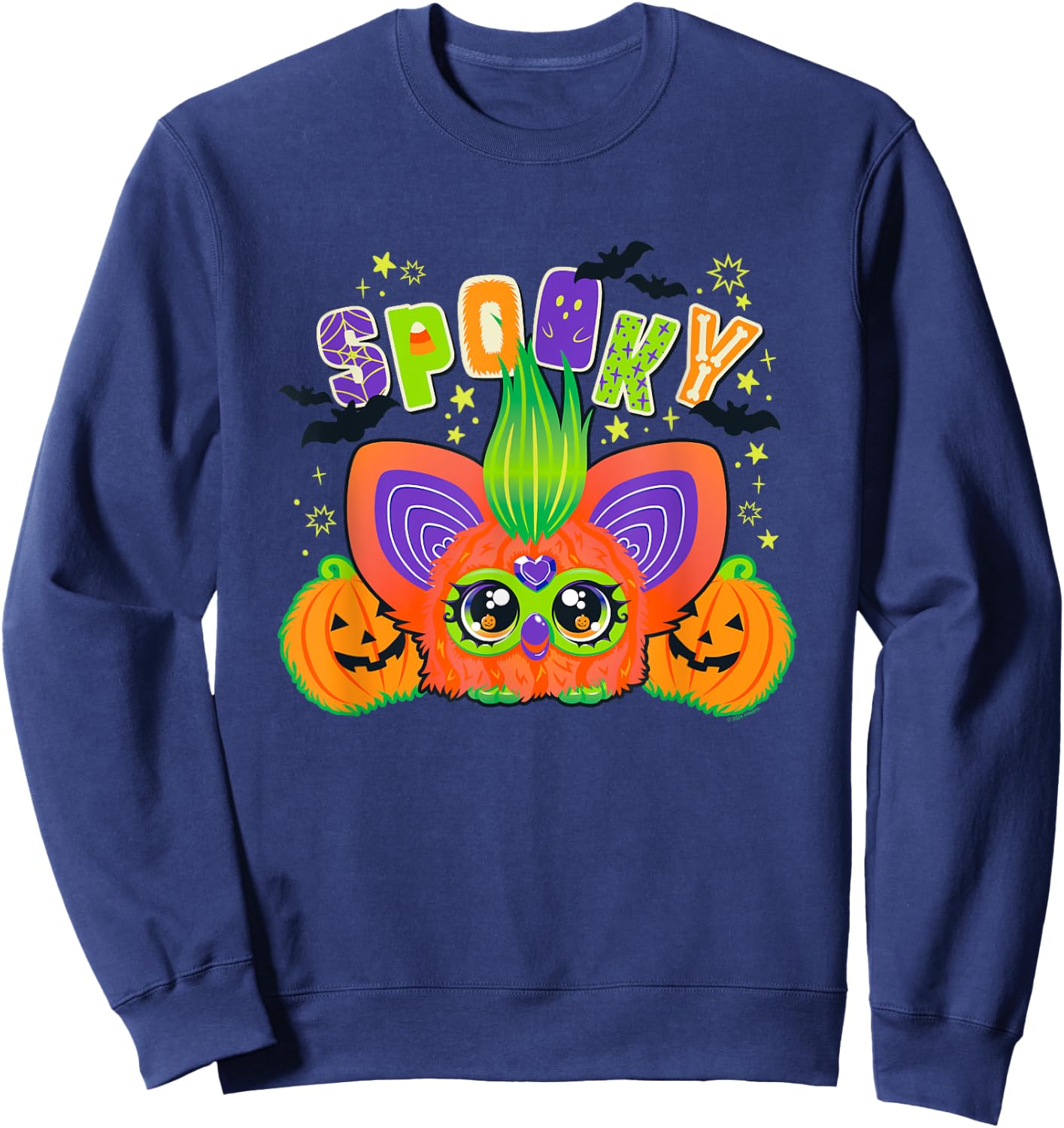 Furby Halloween Spooky Furby & Pumpkins Cute Portrait Sweatshirt - Sweatshirt | Navy