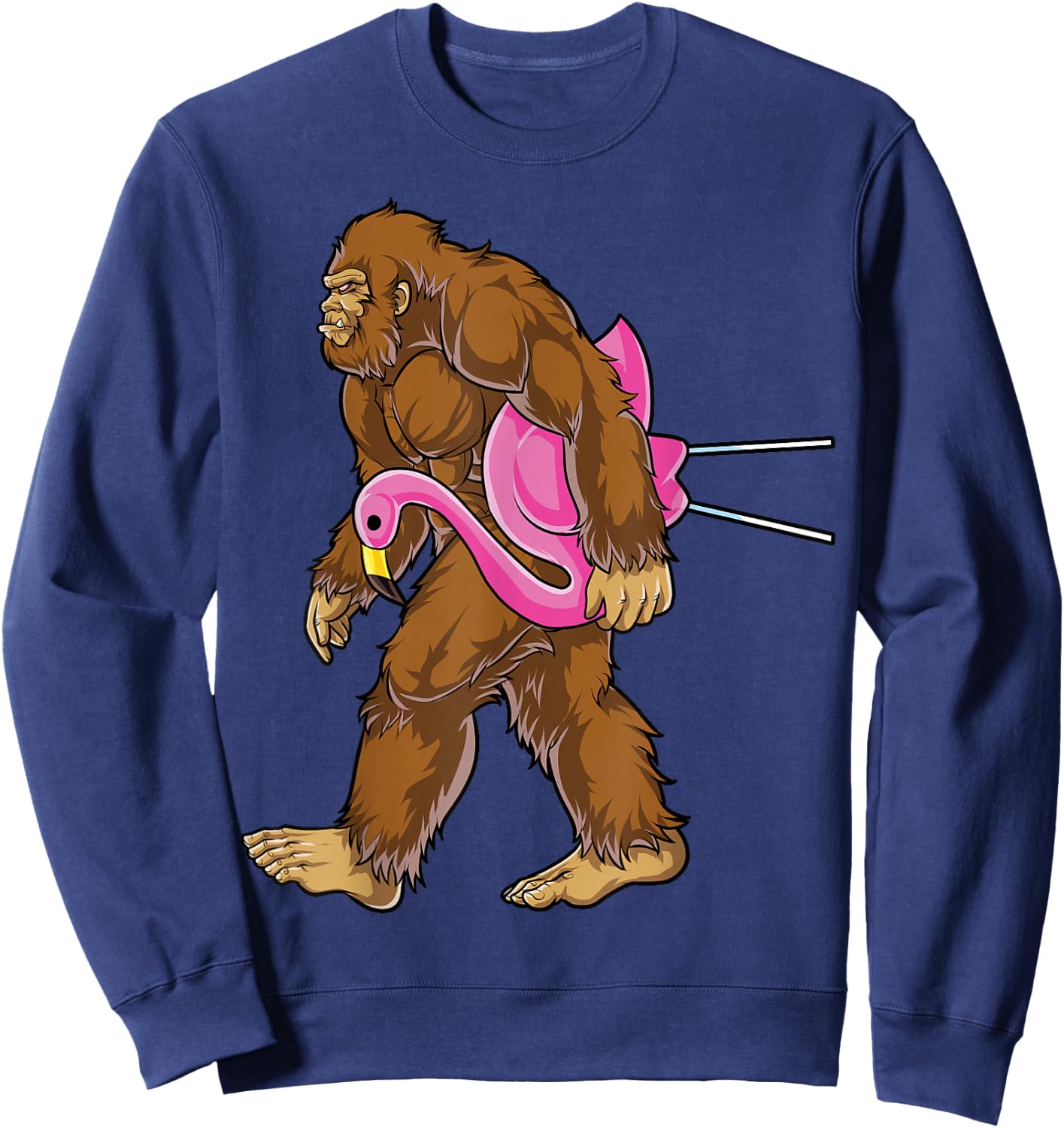 Bigfoot Carrying Lawn Flamingo Funny Men Women Sasquatch Sweatshirt - Sweatshirt | Navy