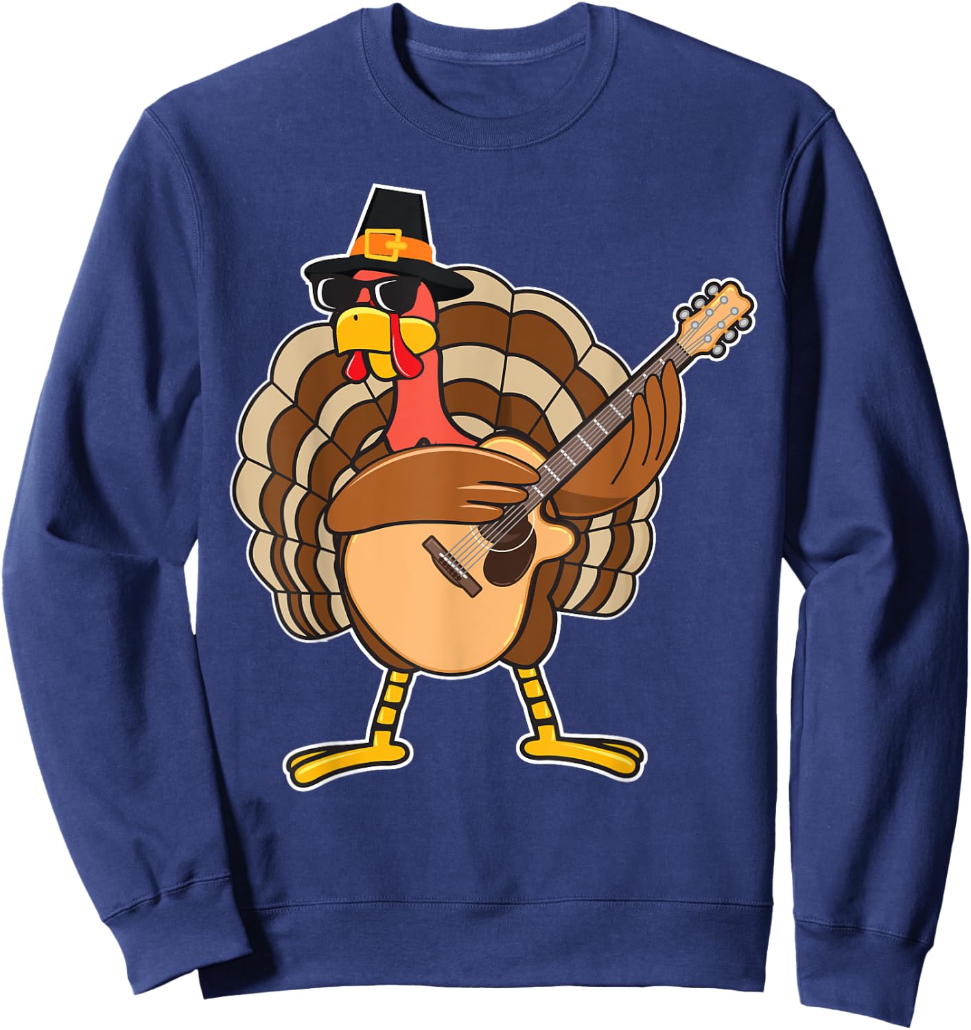 Turkey Playing Guitar Thanksgiving Sweatshirt - Sweatshirt | Navy