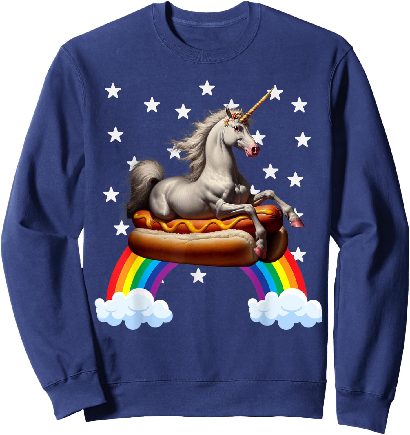 Unicorn Riding Hot Dog Boys Girls Women Kids Teen Mother Mom Sweatshirt - Sweatshirt | Navy