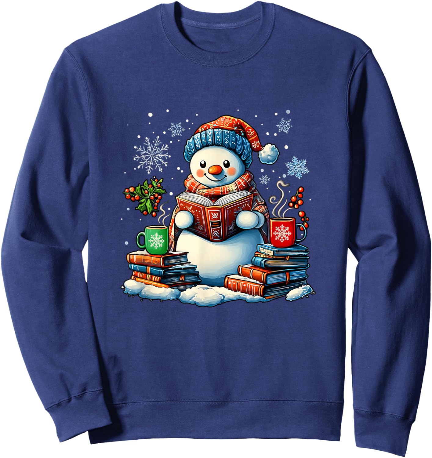 Snowman Reading Book Lovers Christmas Bookworm Librarian Sweatshirt - Sweatshirt | Navy