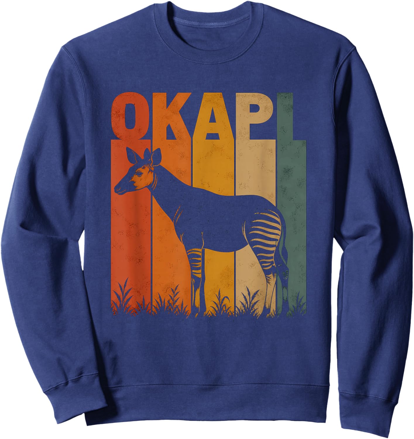 Retro Okapi Artwork Design Sweatshirt - Sweatshirt | Navy