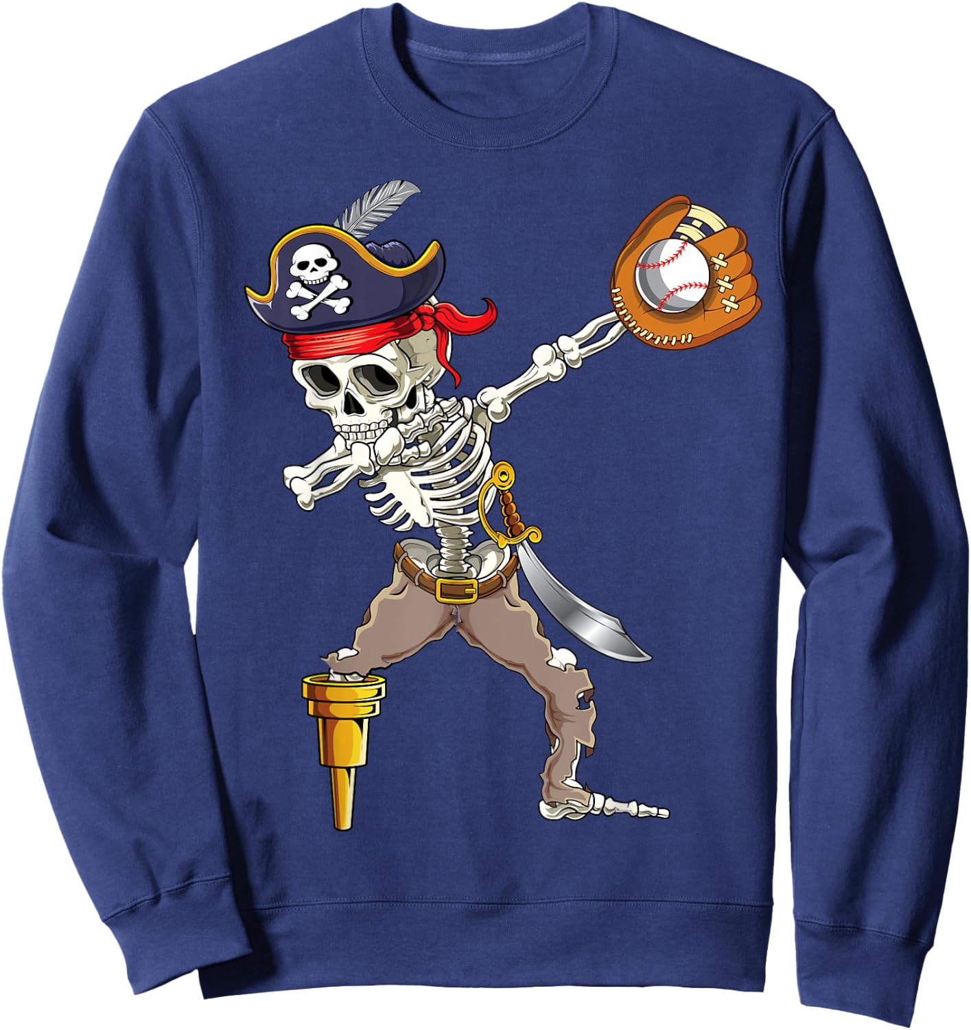 Dab Skeleton Dabbing Skeleton Pirate Baseball Sweatshirt - Sweatshirt | Navy