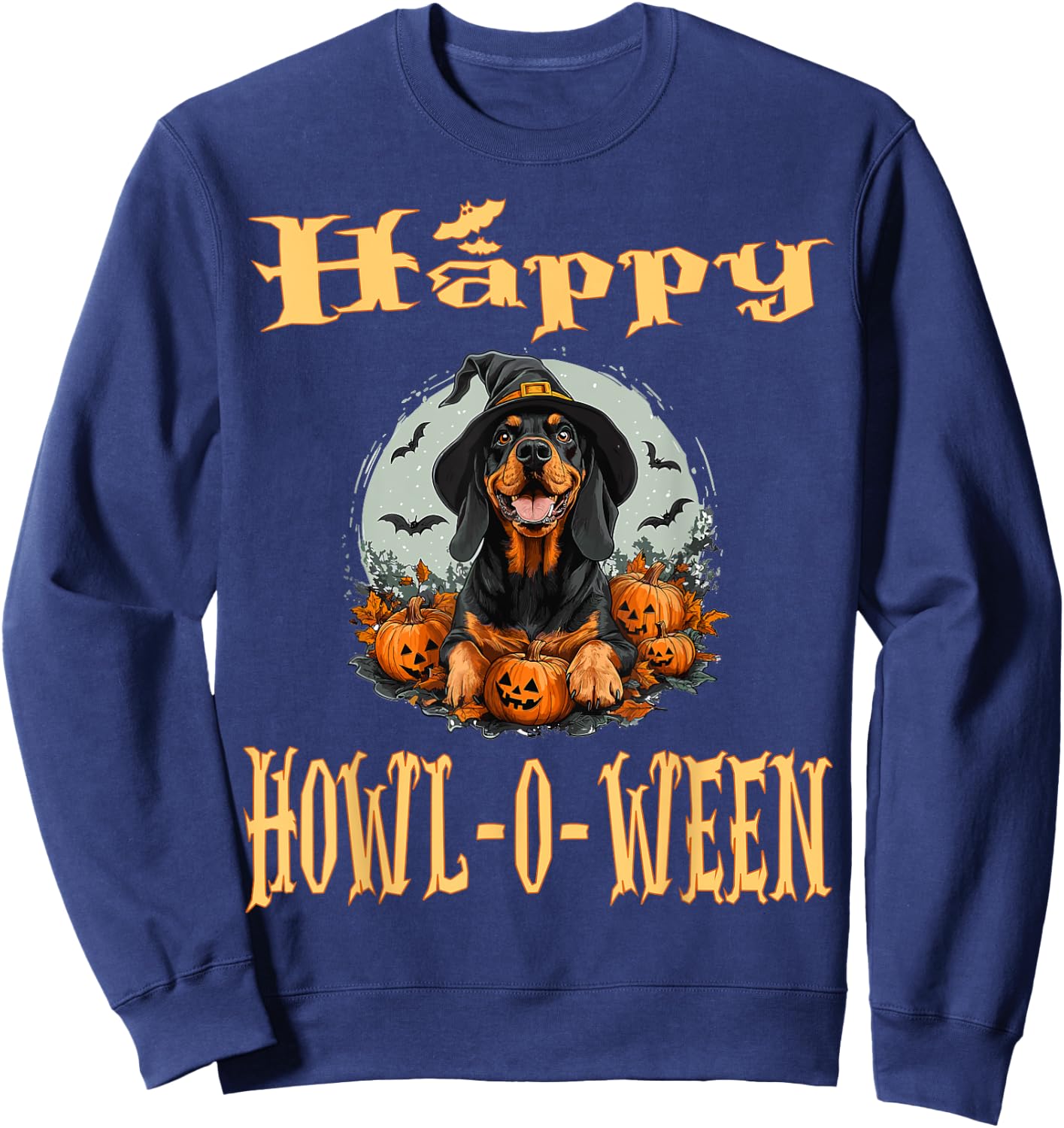 Black And Tan Coonhound Dog Whitch Hat Halloween Pumpkin Men Women Kids Sweatshirt - Sweatshirt | Navy