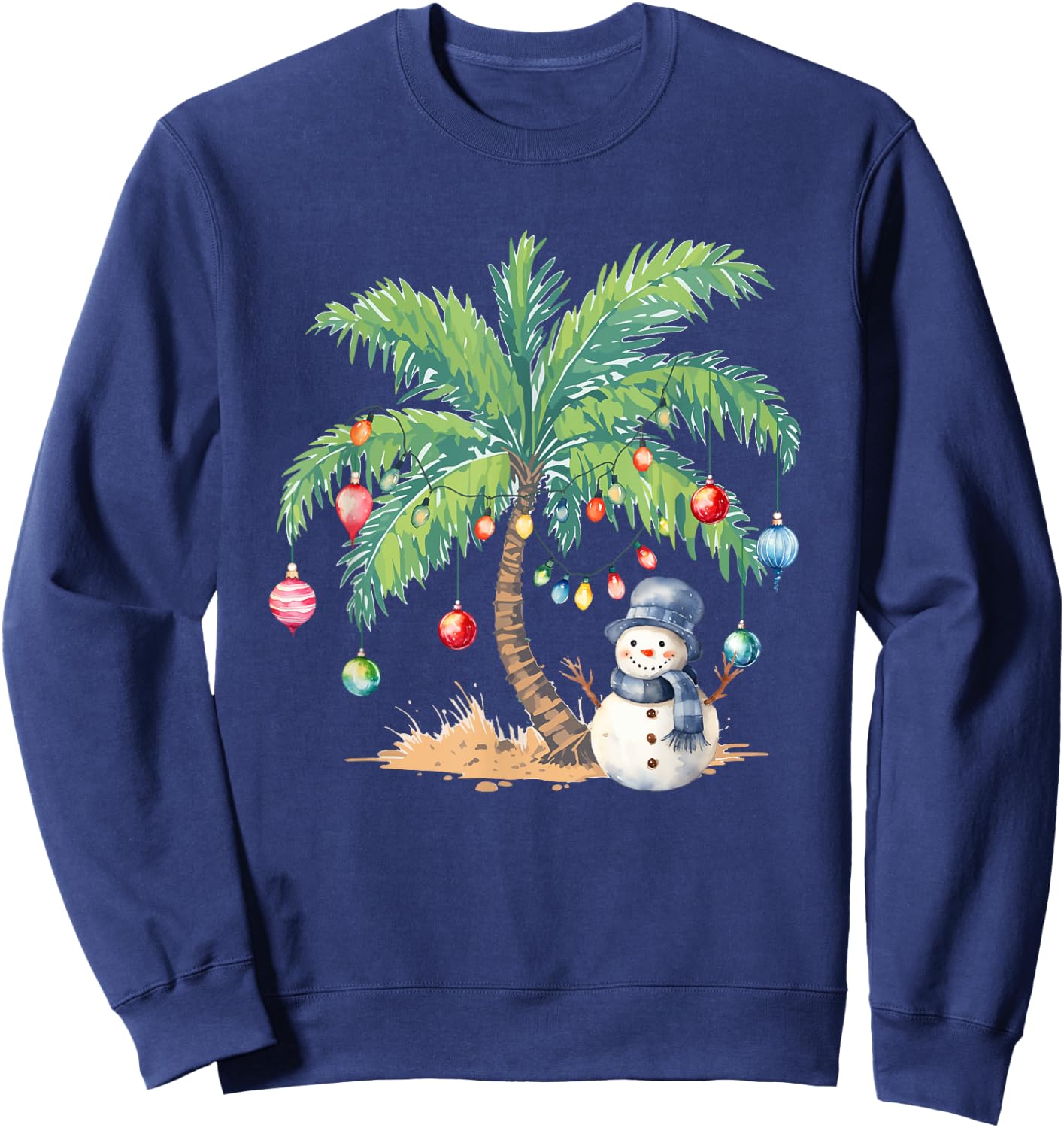 Vintage Palm Tree Snowman Tropical Christmas Deck The Palms Sweatshirt - Sweatshirt | Navy