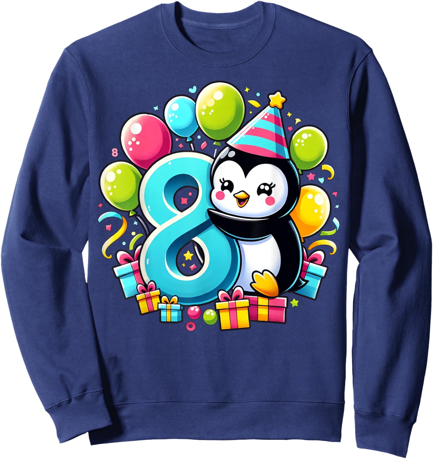 Penguin 8th birthday for boy girl 8 years old eight Penguin Sweatshirt - Sweatshirt | Navy