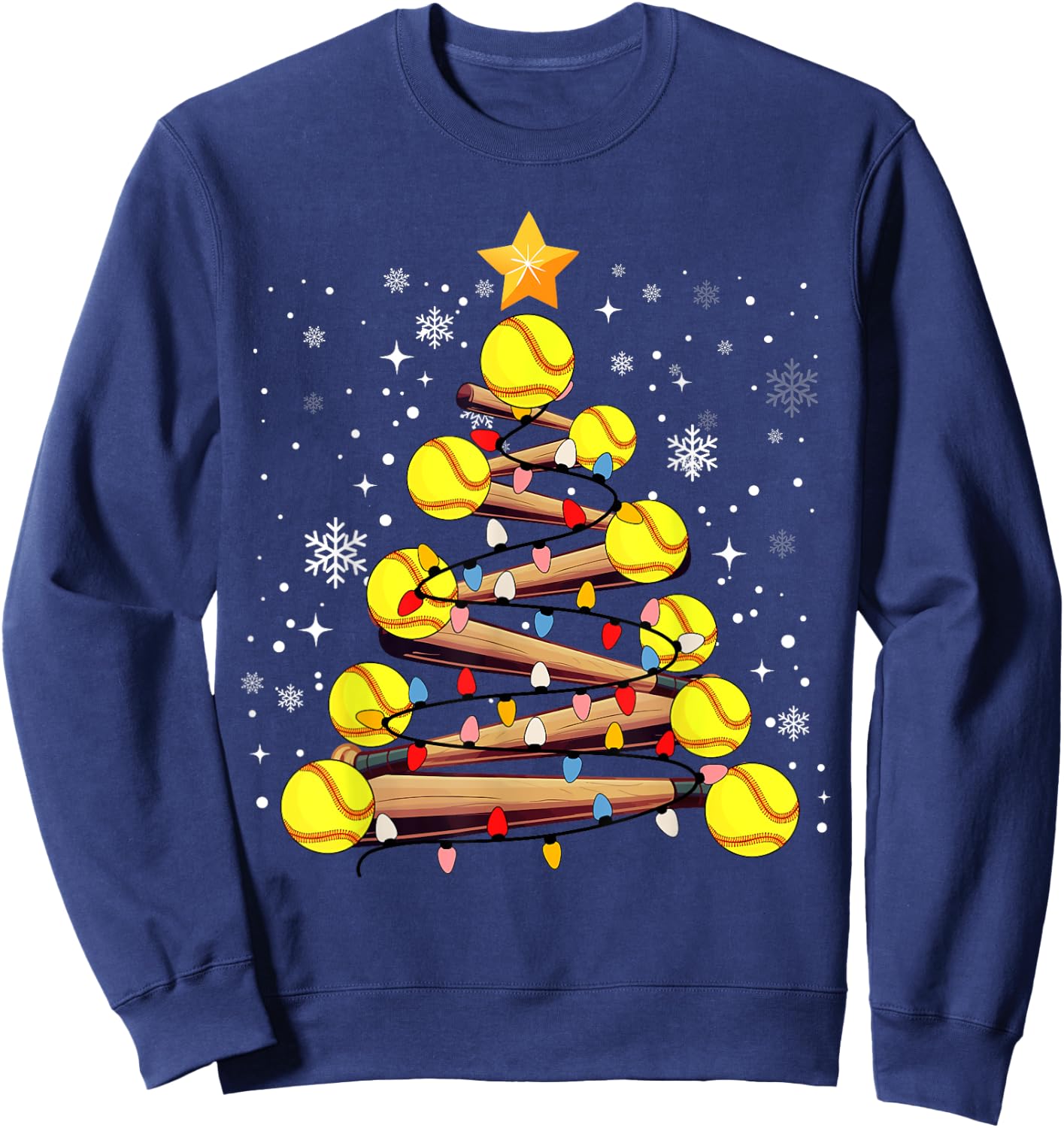 Softball Christmas Tree Light Xmas Softball Girls Kids Sweatshirt - Sweatshirt | Navy