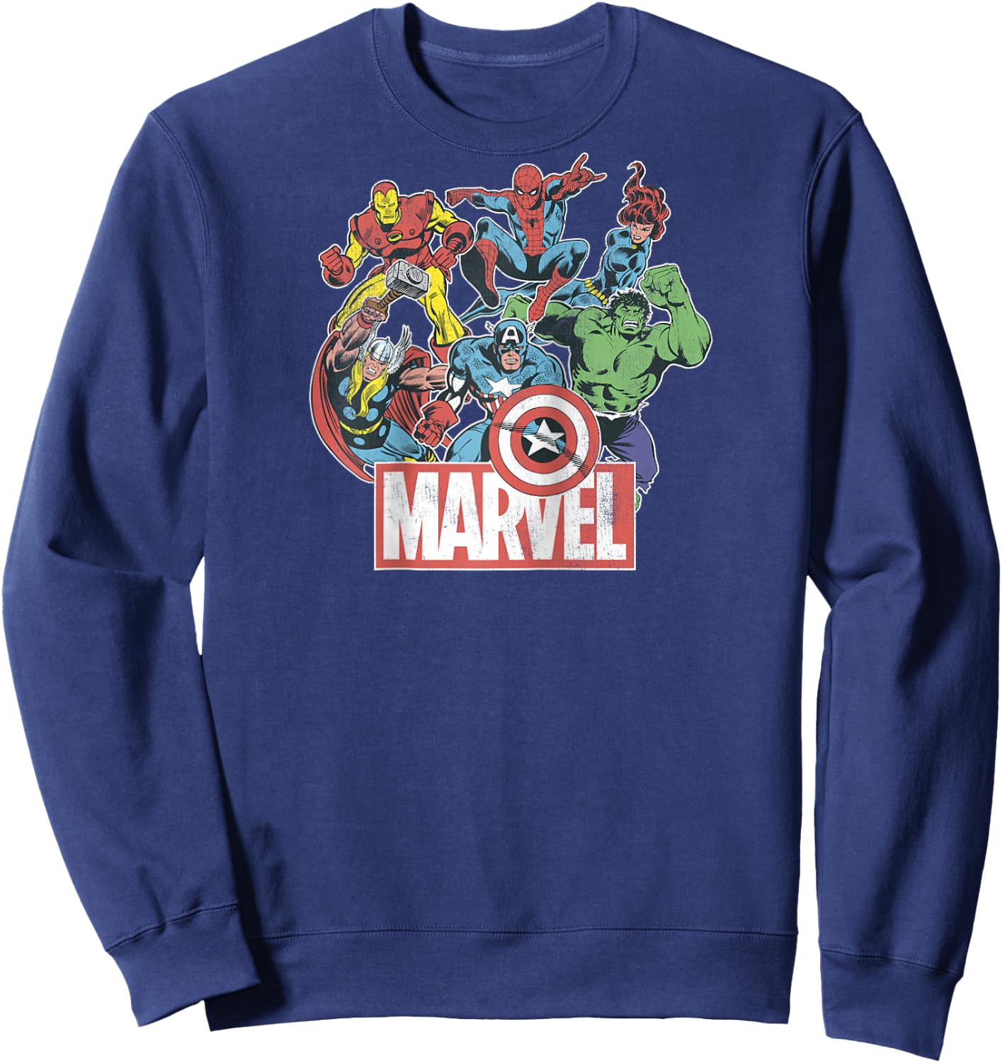 Marvel Avengers Team Retro Comic Vintage Raglan Baseball Sweatshirt - Sweatshirt | Navy