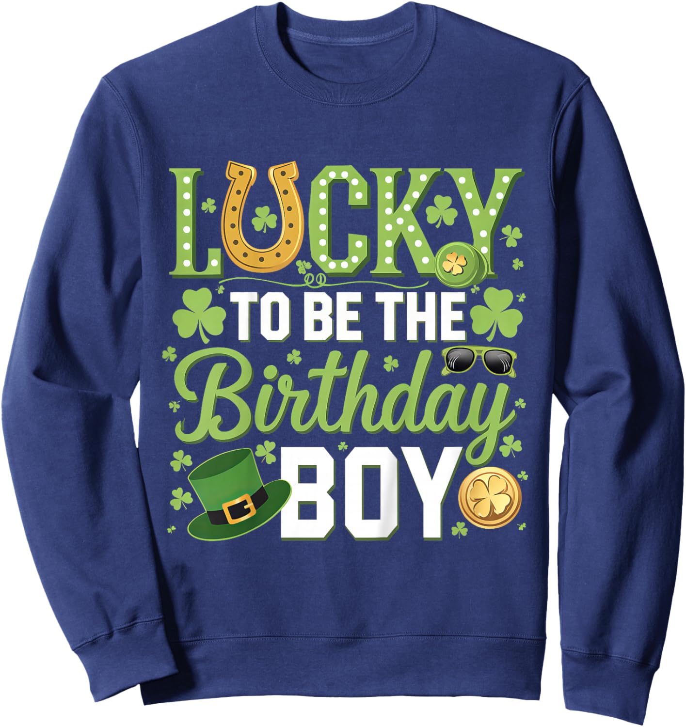 Kids Lucky To Be The Birthday Boy Leprechaun St Patricks Day Kids Sweatshirt - Sweatshirt | Navy