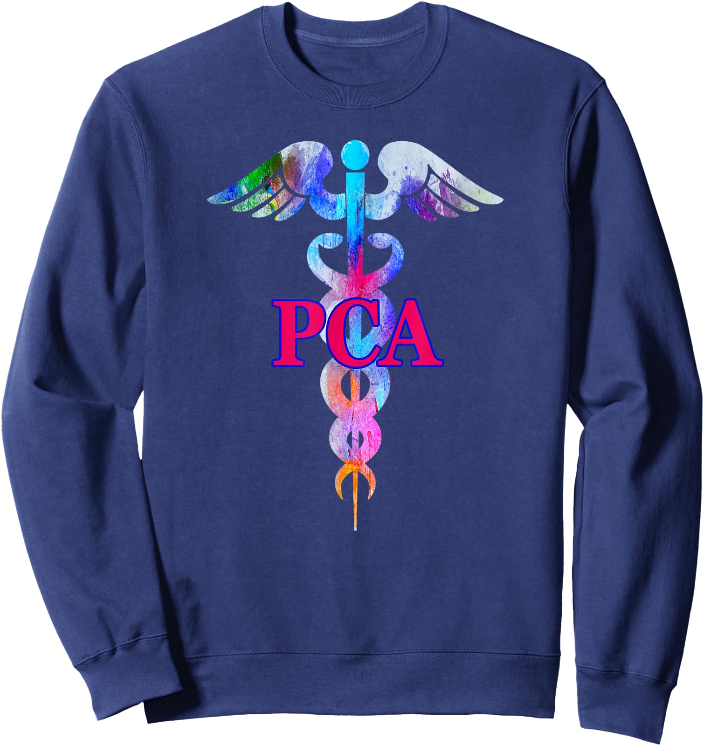 Patient Care Assistant PCA Caduceus Watercolor Art Graphic Sweatshirt - Sweatshirt | Navy
