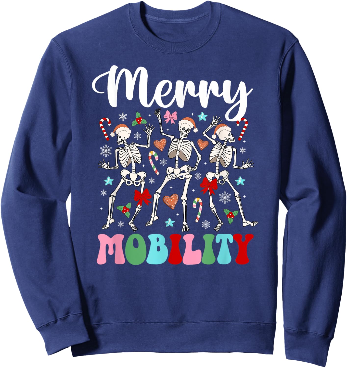 Christmas PT Therapist Xmas Groovy Physical Therapist - -Adults, Black, Small, Short Sleeve, Cotton Blend, Crew Collar, Cartoon Christmas, Straight Fit, Pull On, Winter, Imported Sweatshirt - Sweatshirt | Navy