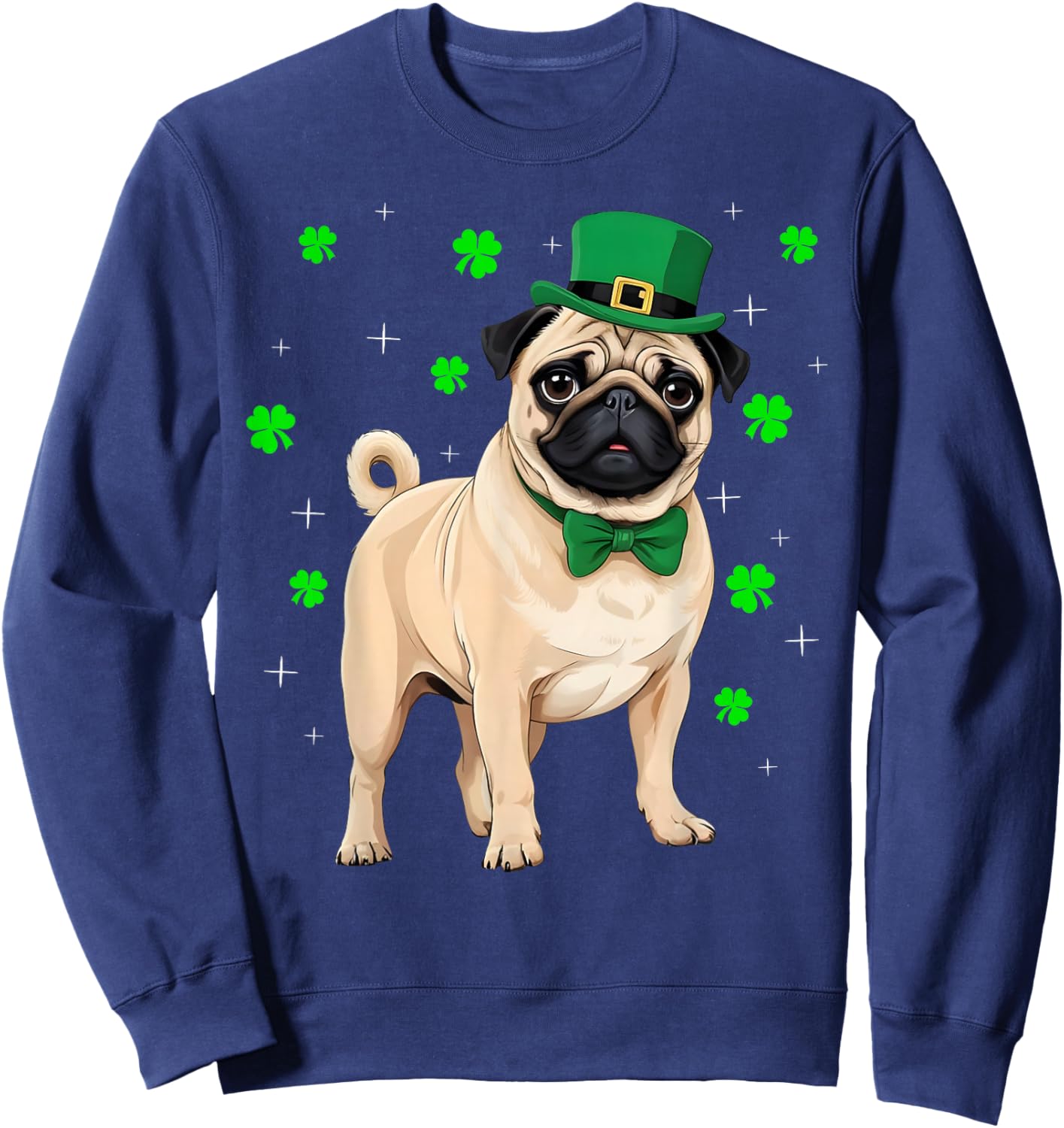 Irish Shamrock Leprechaun Hat Pug Dogs St Patrick's Day Sweatshirt - Sweatshirt | Navy