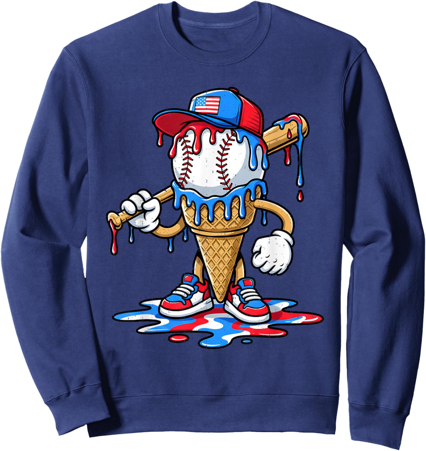 Baseball Lifestyle Drip Ice Cream 4th of July USA Youth Boys Sweatshirt - Sweatshirt | Navy