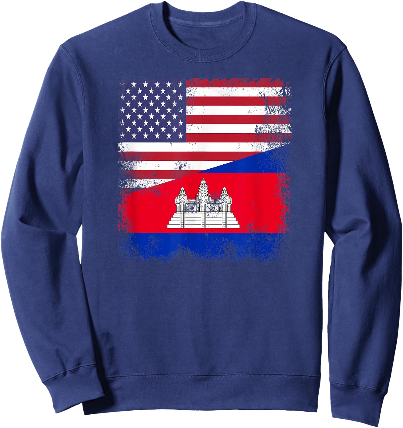Half Cambodian Flag | Vintage Cambodia USA Gift Sweatshirt - Sweatshirt | Navy