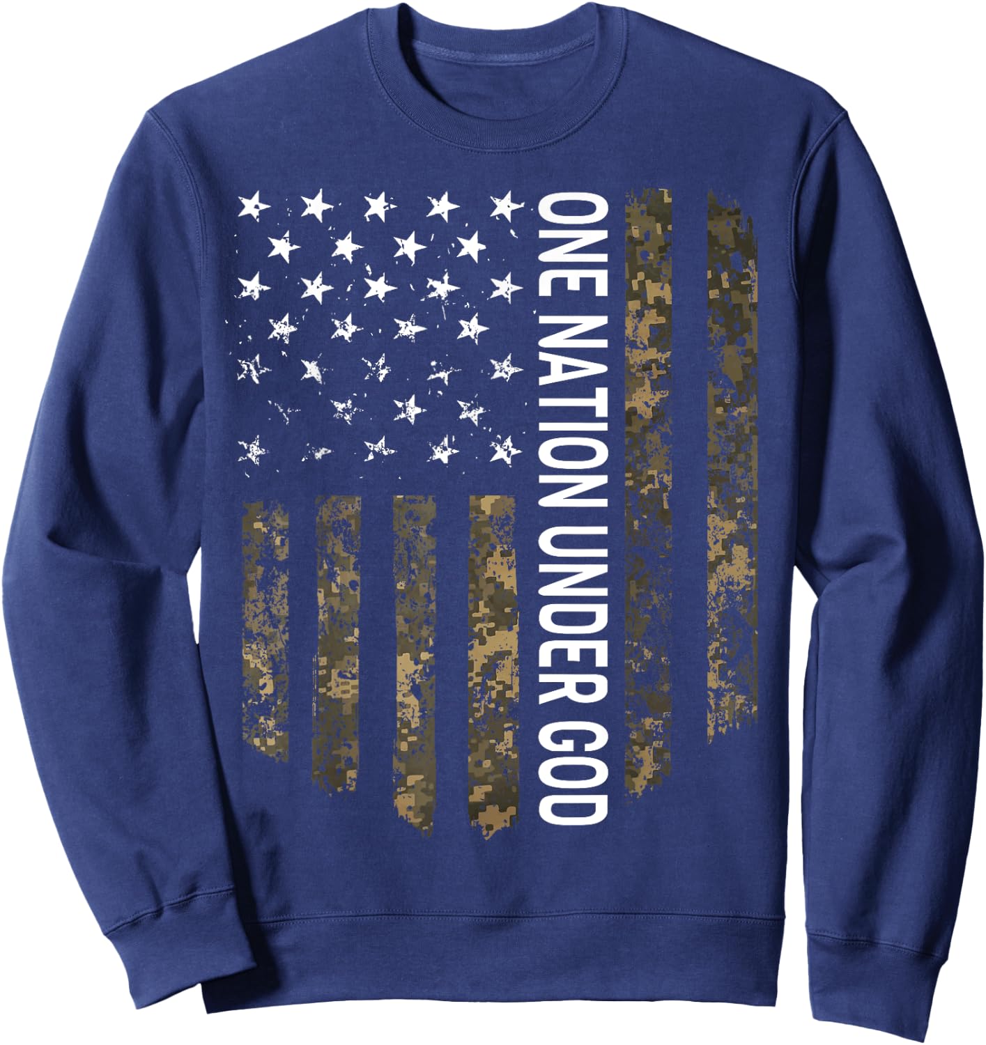 Patriotic American Flag Camo One Nation Under God USA Gift Women Men Sweatshirt - Sweatshirt | Navy