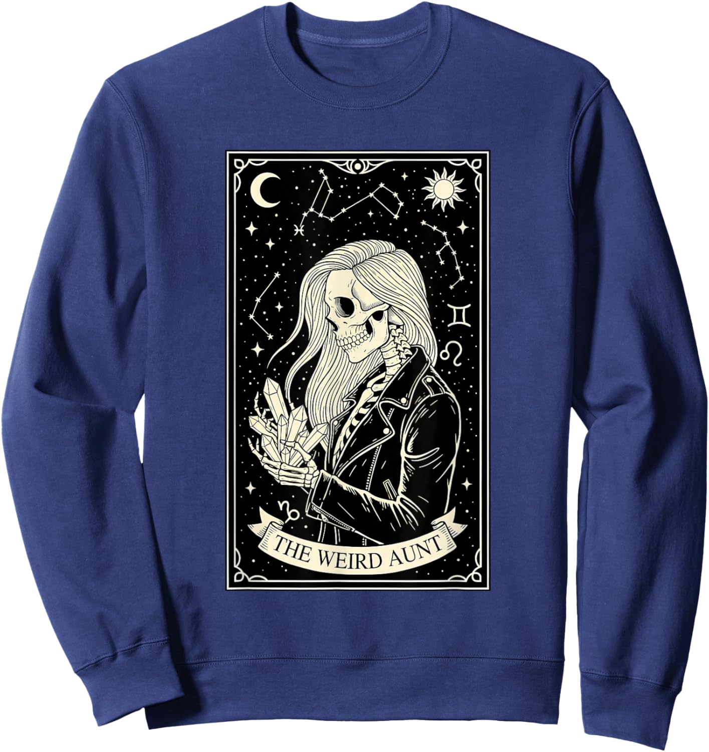 Weird Aunt Tarot Card Halloween Skeleton Feral Aunt Auntie Sweatshirt - Sweatshirt | Navy