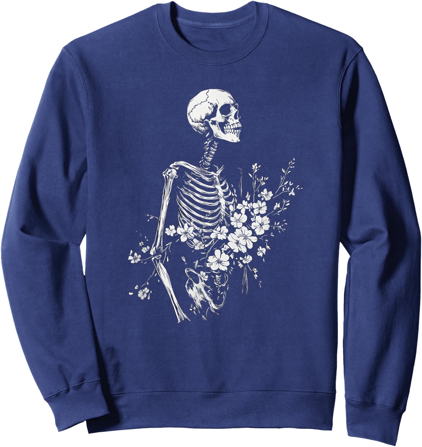 Floral Skeleton Gothic Occult Witchy Dark Creepy Design Sweatshirt - Sweatshirt | Navy