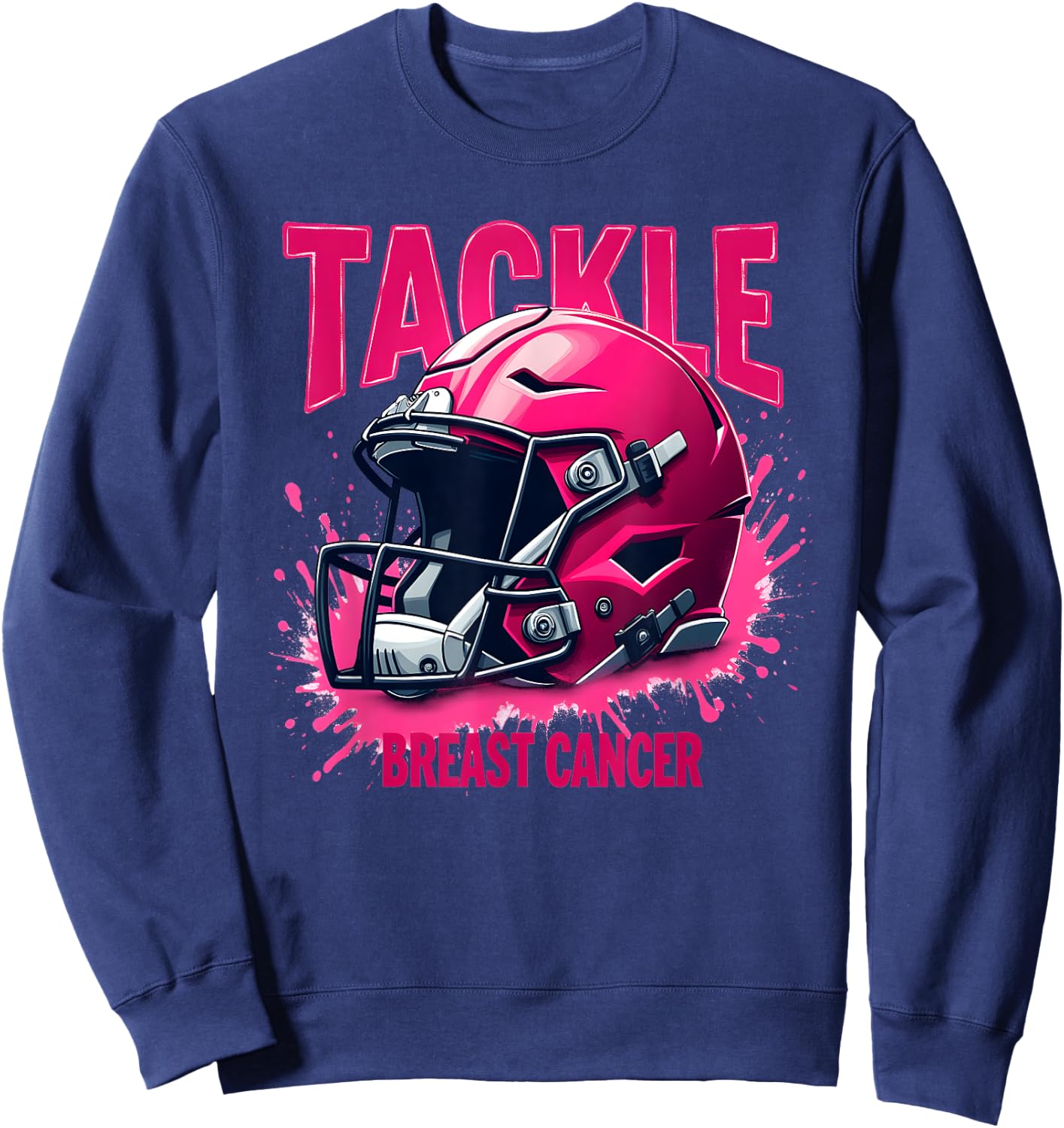 Pink Football Helmet Ribbon Tackle Breast Cancer Awareness Sweatshirt - Sweatshirt | Navy