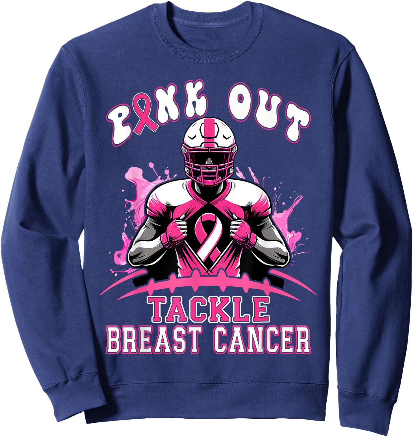 Pink Out Tackle Breast Cancer Awareness American Football Sweatshirt - Sweatshirt | Navy