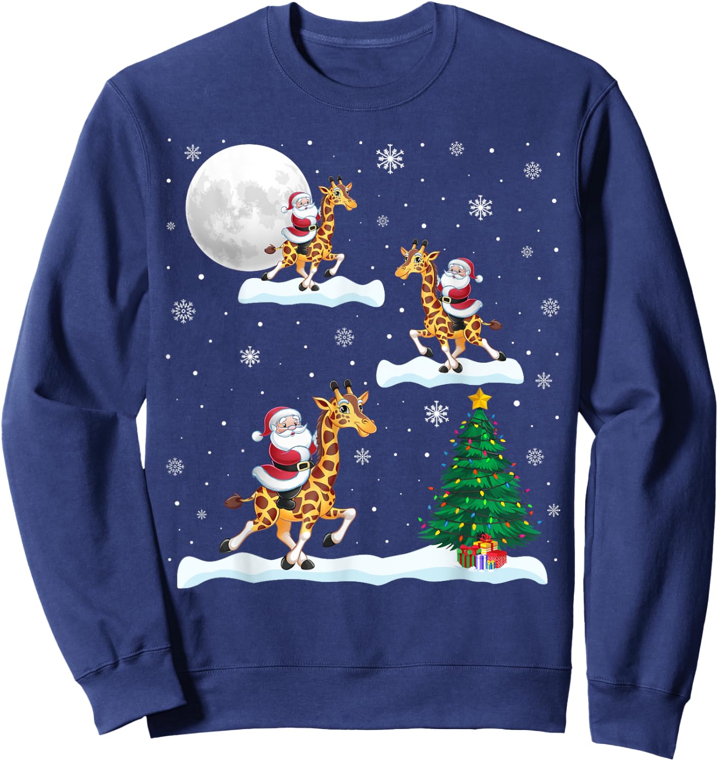 Funny Xmas Lighting Tree Santa Riding Giraffe Christmas Sweatshirt - Sweatshirt | Navy