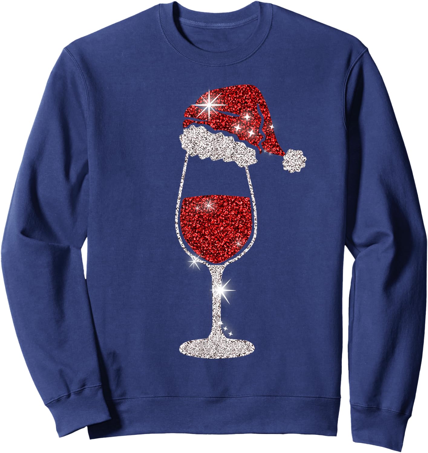 Glass Red Wine Santas Hat Xmas Clothes PJs Outfit Christmas Sweatshirt - Sweatshirt | Navy