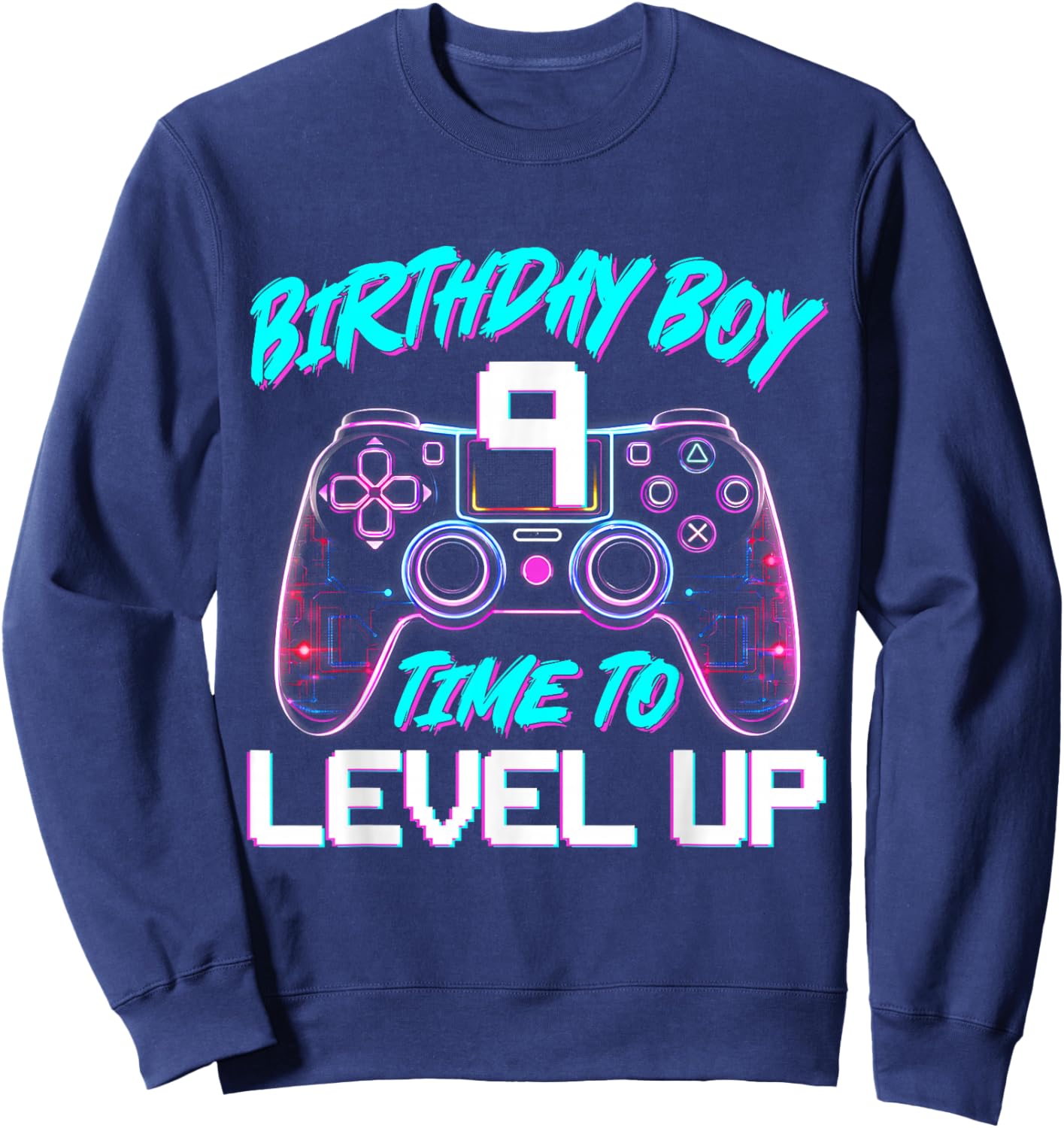 Birthday Boy Level Up 9 Gamer 9th Birthday Video Game Sweatshirt - Sweatshirt | Navy