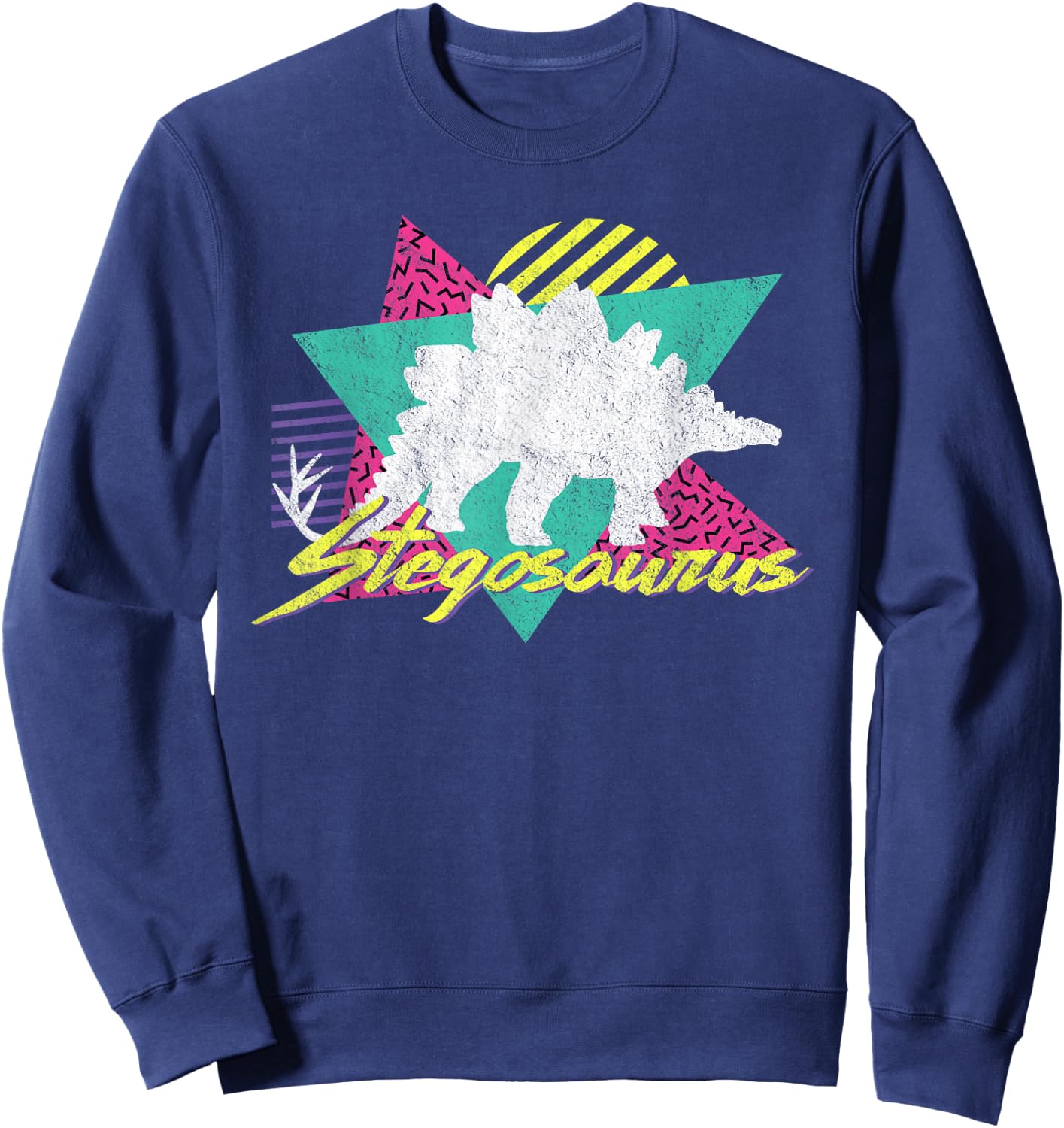 Vintage Retro 80s Or 90s Stegosaurus Dinosaur Sweatshirt - Sweatshirt | Navy